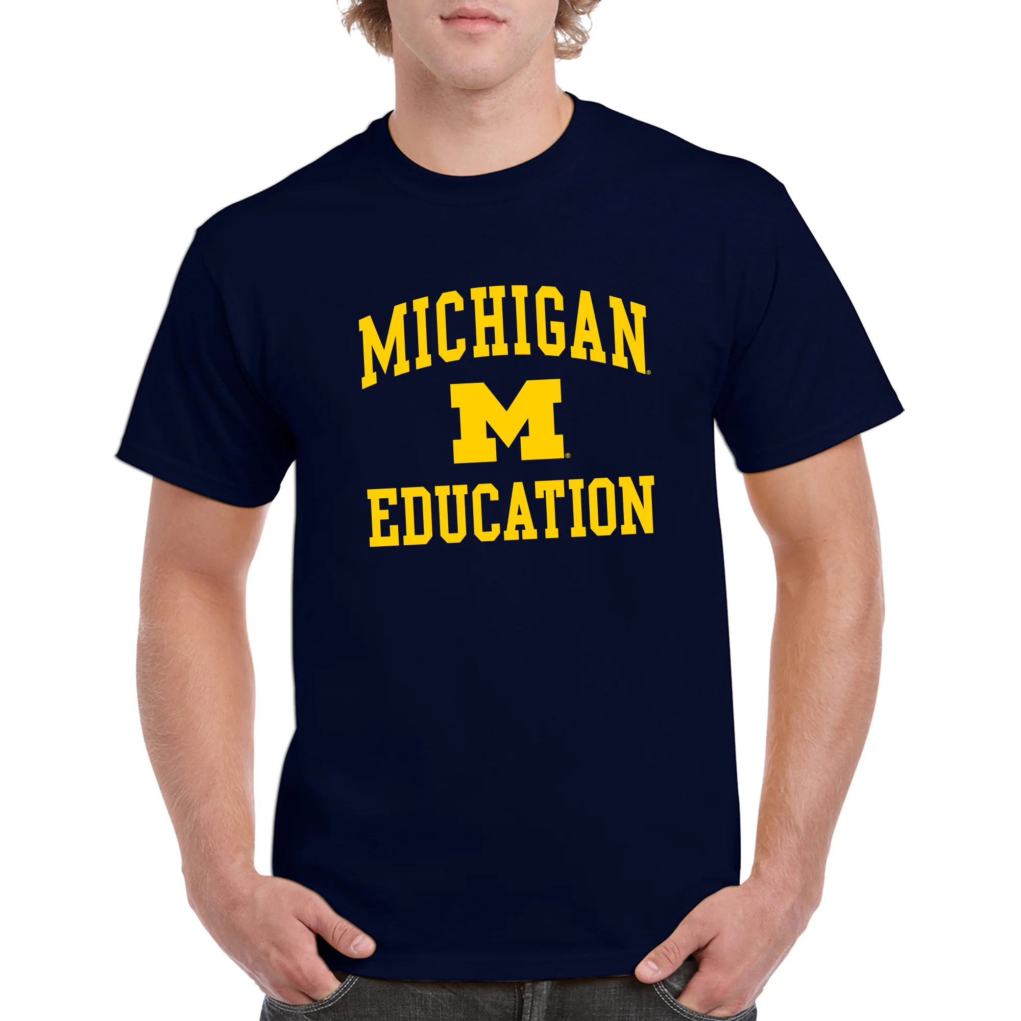 Arch Logo Education University of Michigan Basic Cotton Short Sleeve T-Shirt - Navy - Image 3