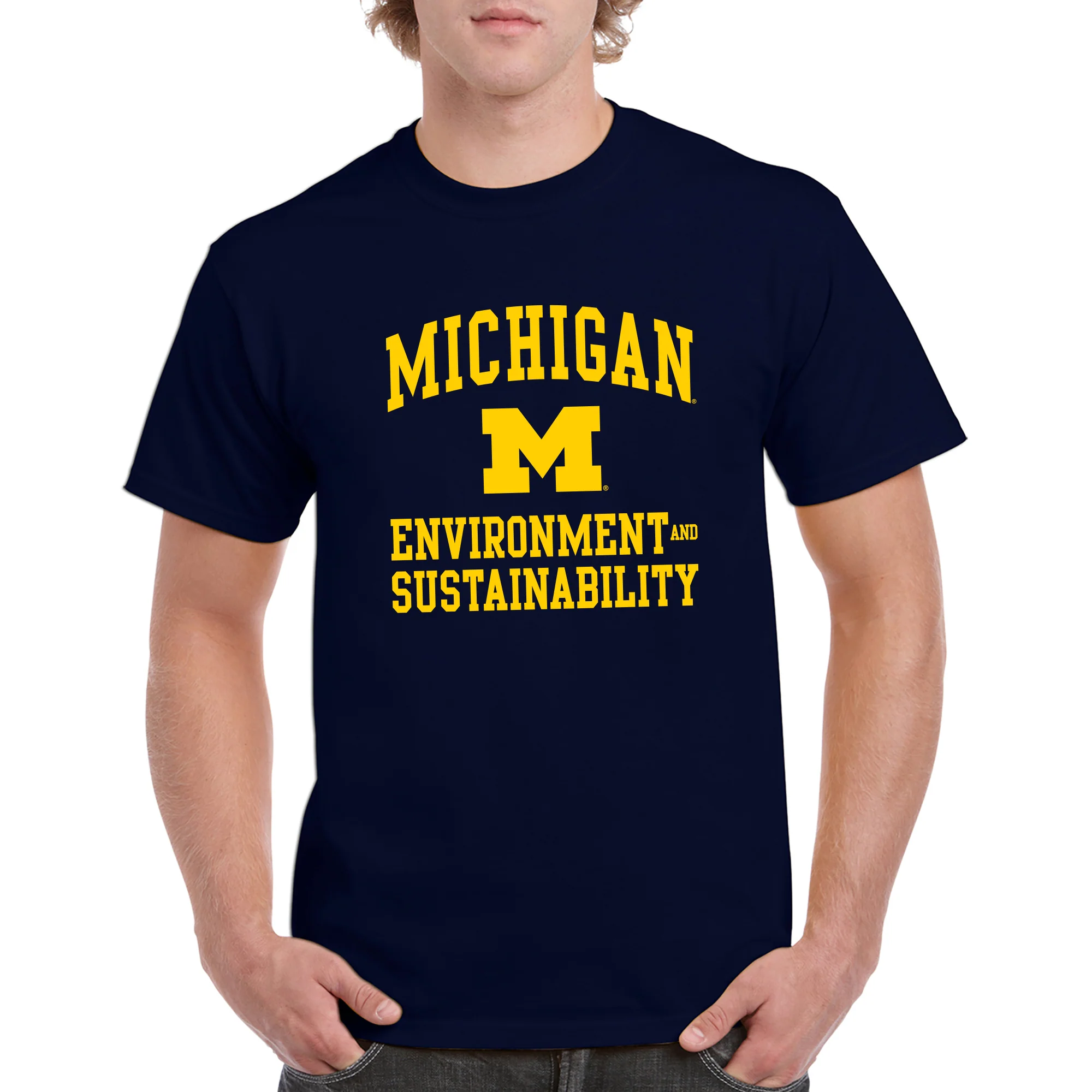 Arch Logo Environment & Sustainability University of Michigan Basic Cotton Short Sleeve T-Shirt - Navy - Image 3