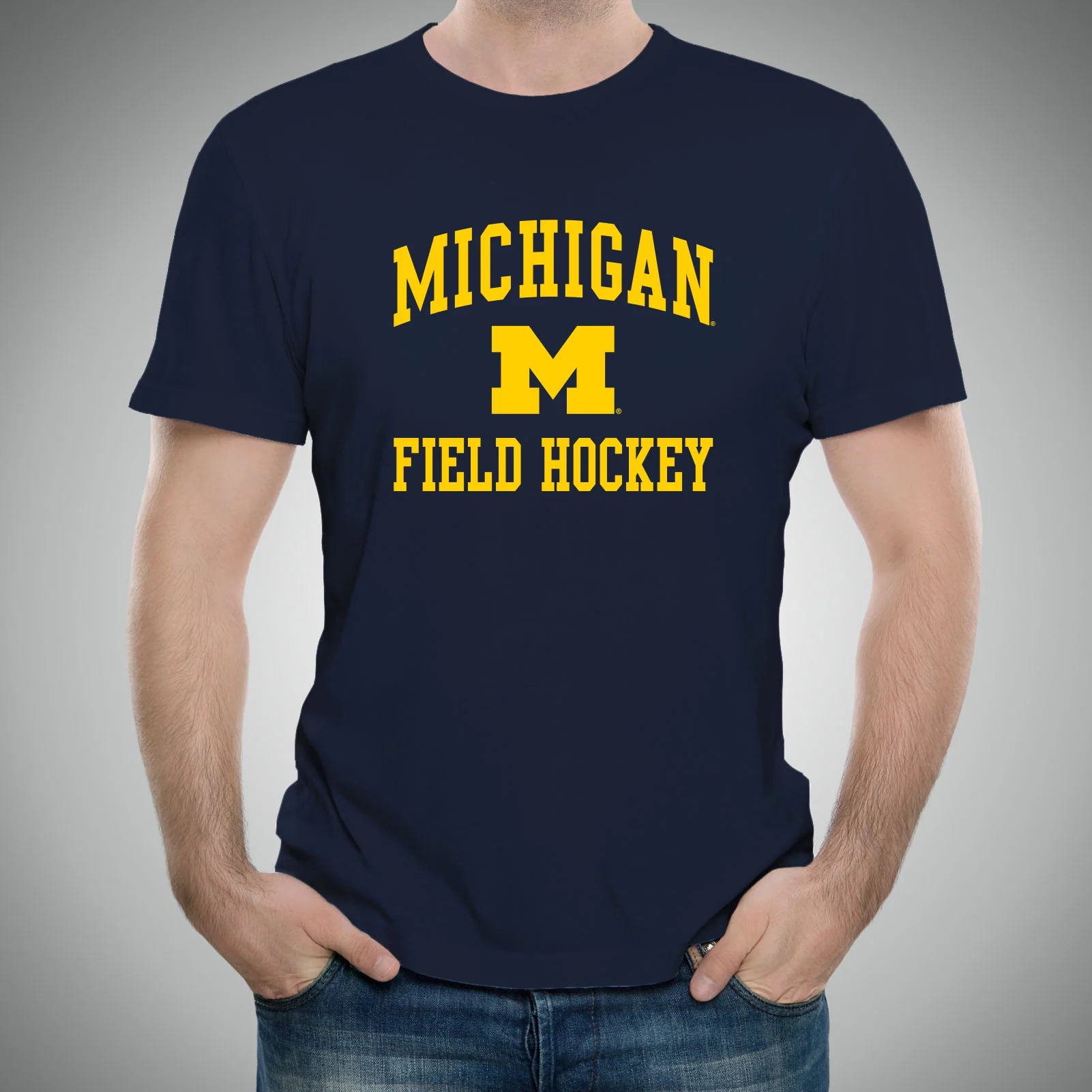 Arch Logo Field Hockey University of Michigan Basic Cotton Short Sleeve T Shirt - Navy - Image 3