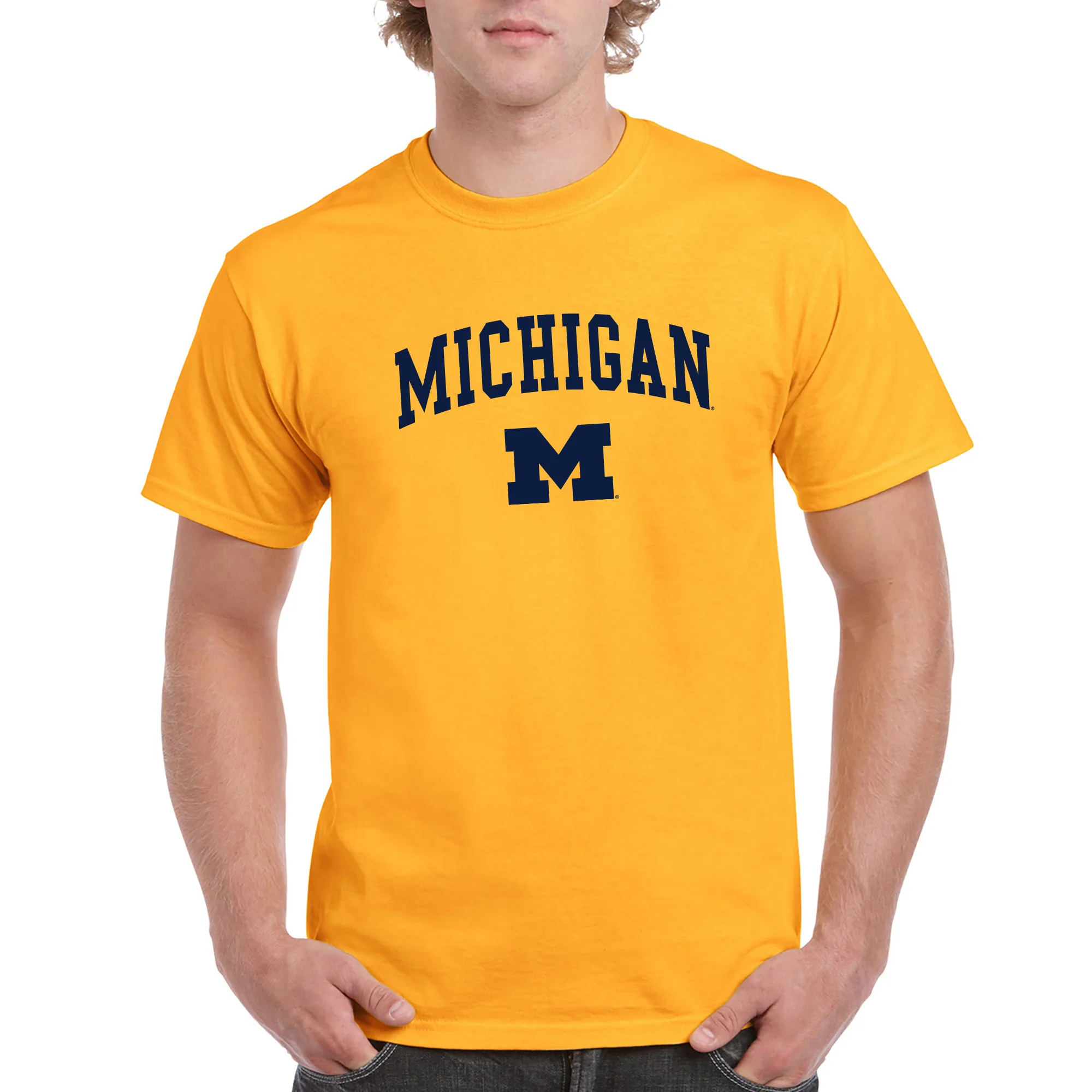 Arch Logo University of Michigan Basic Cotton Short Sleeve T Shirt - Gold - Image 3
