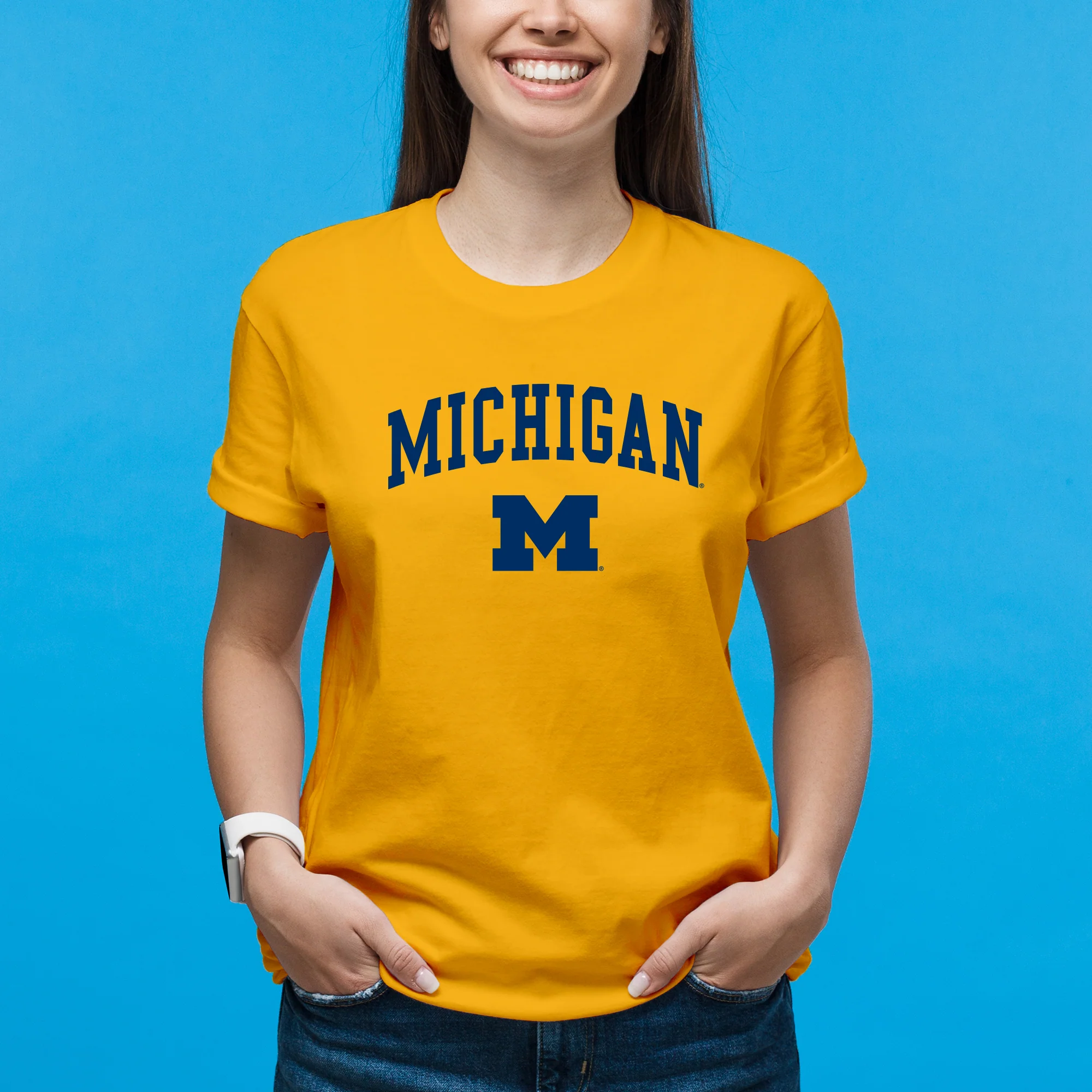 Arch Logo University of Michigan Basic Cotton Short Sleeve T Shirt - Gold - Image 4