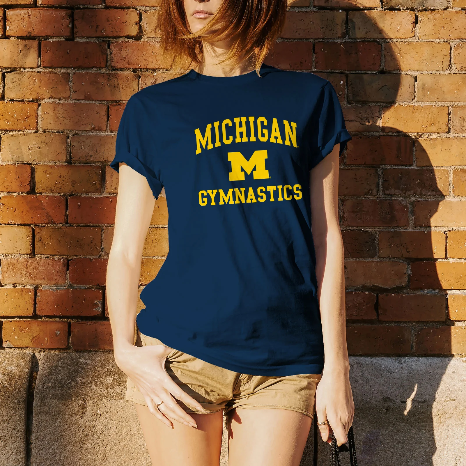 Arch Logo Gymnastics University of Michigan Basic Cotton Short Sleeve T Shirt - Navy - Image 4
