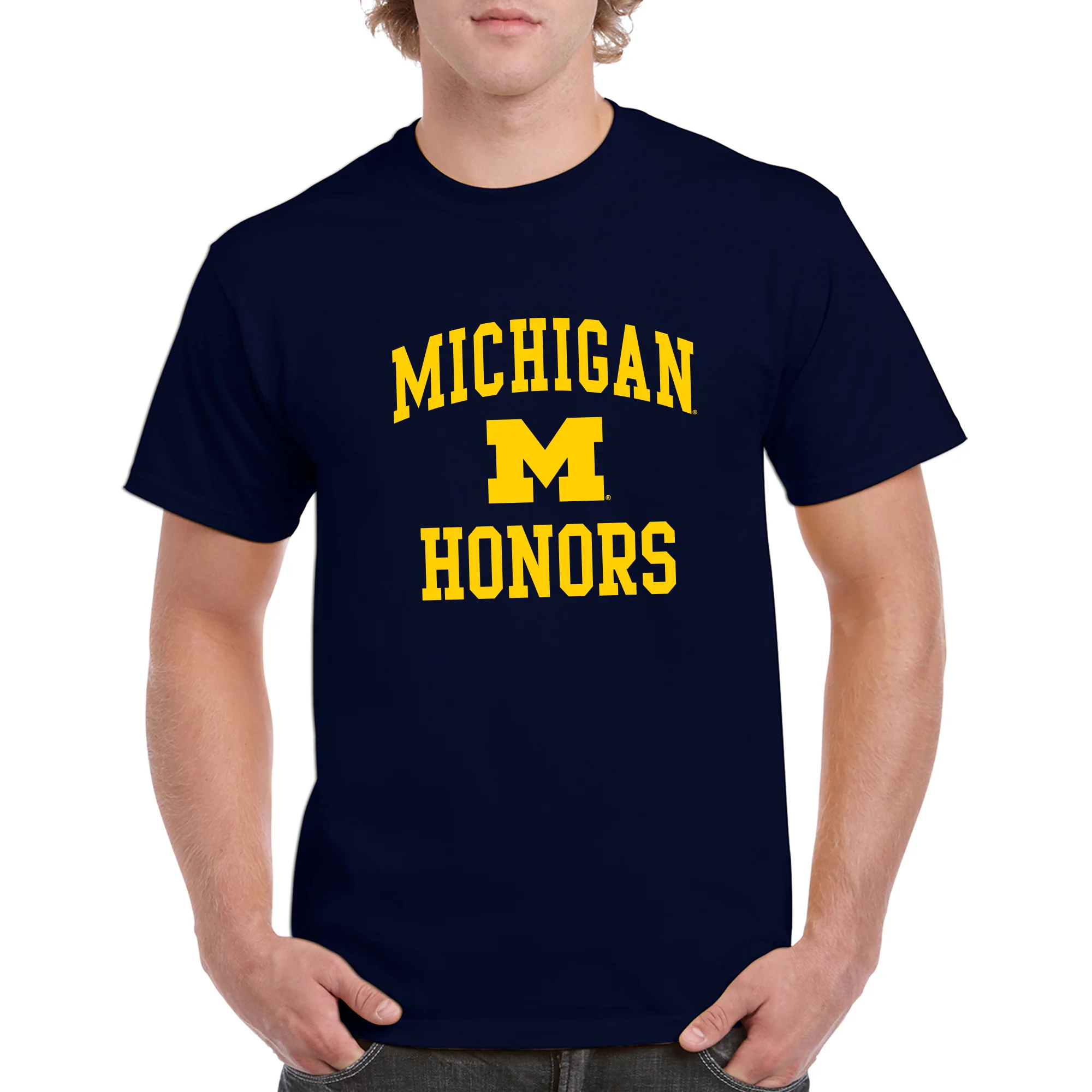 Arch Logo Honors University of Michigan Basic Cotton Short Sleeve T-Shirt - Navy - Image 3