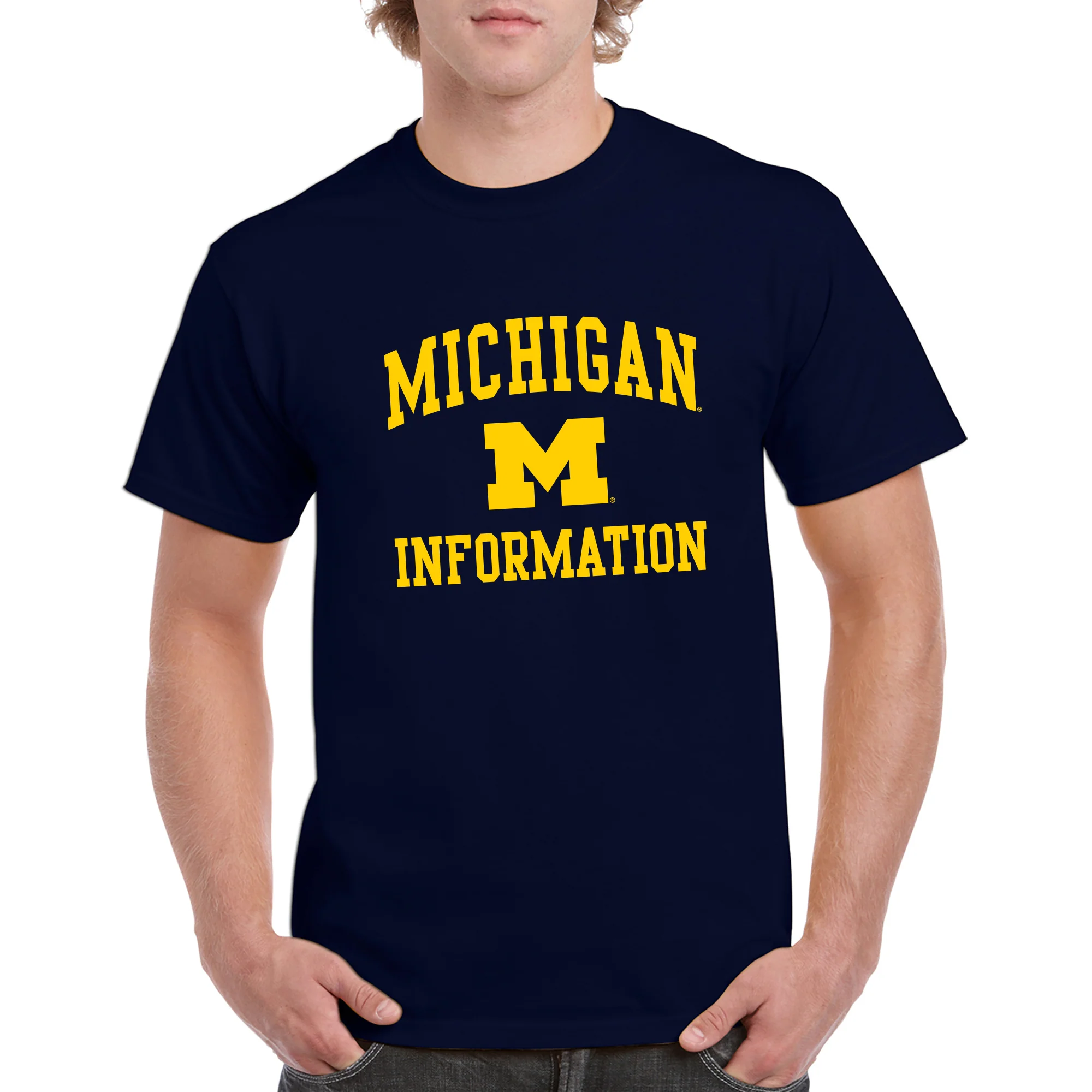 Arch Logo Information University of Michigan Basic Cotton Short Sleeve T-Shirt - Navy - Image 3