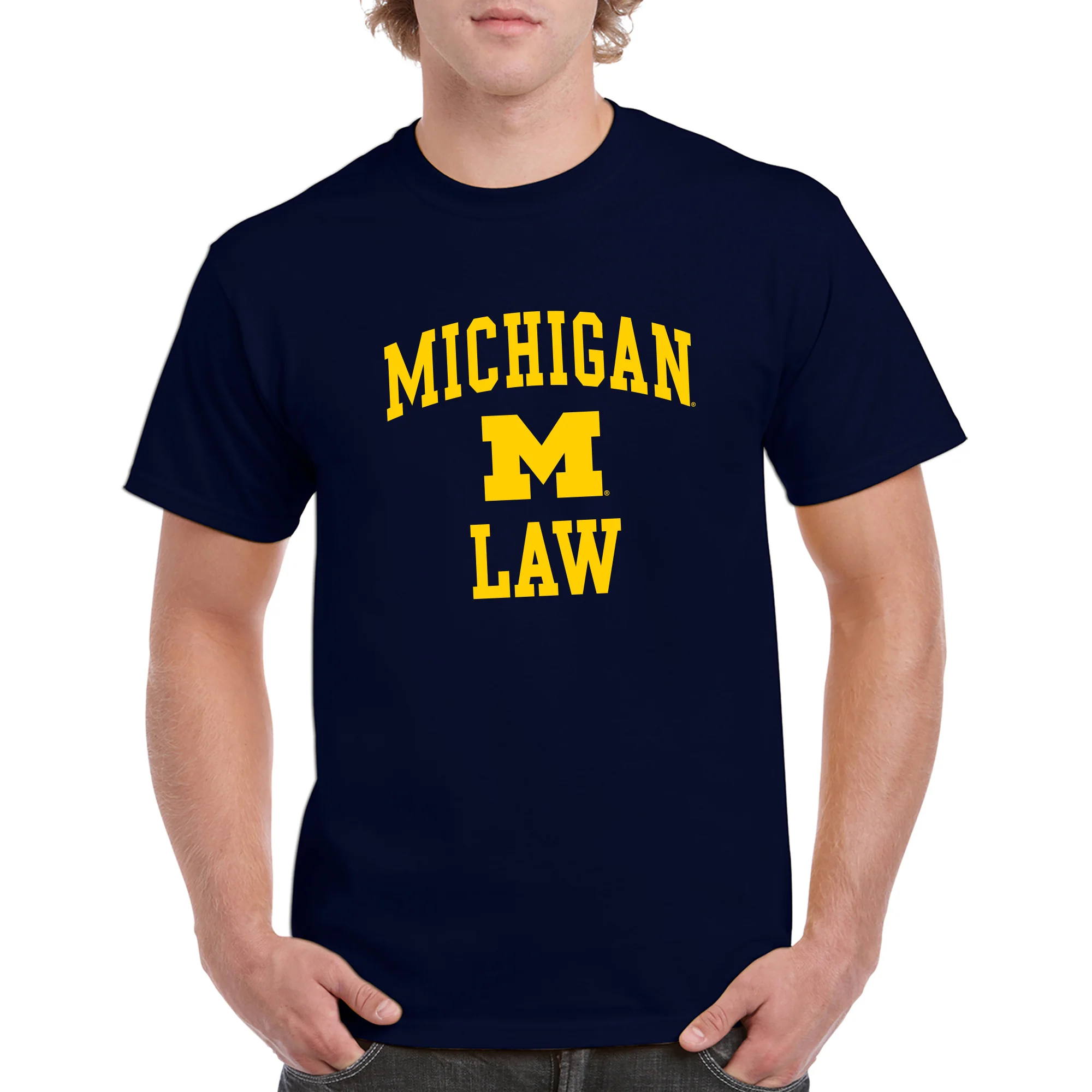 Arch Logo Law University of Michigan Basic Cotton Short Sleeve T-Shirt - Navy - Image 3