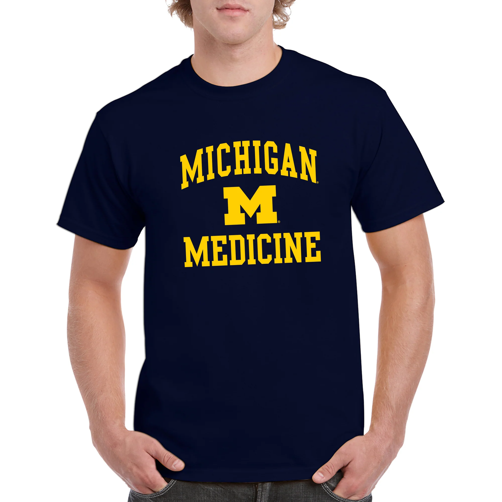 Michigan Wolverines Arch Logo Medicine Basic Cotton Short Sleeve T-Shirt - Navy - Image 3
