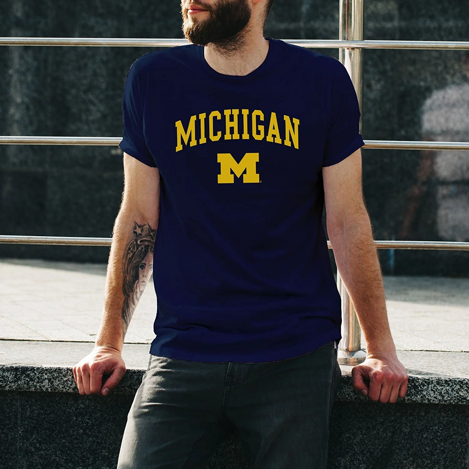 Michigan Wolverines Arch Logo Short Sleeve T Shirt - Navy - Image 4