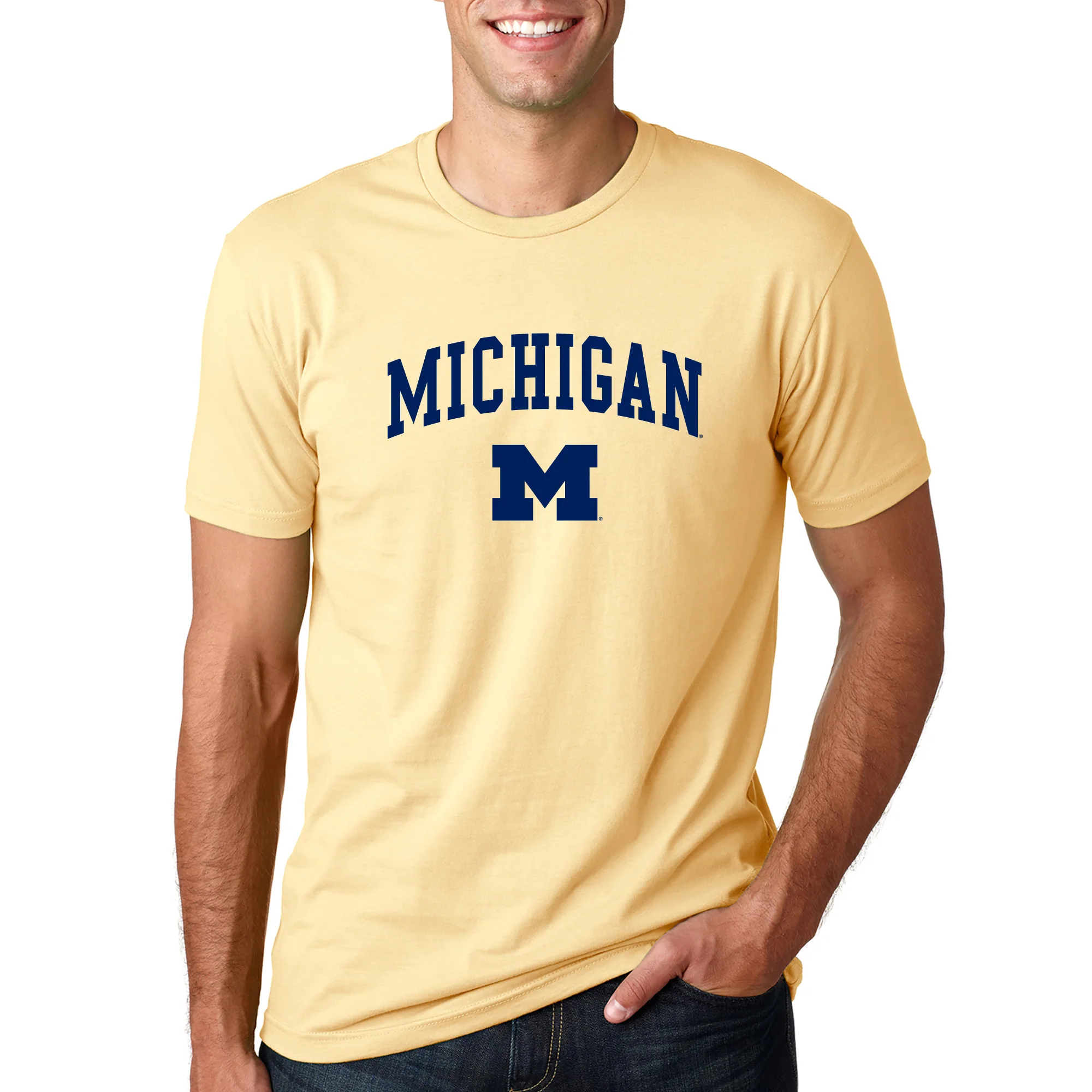Arch Logo University of Michigan Premium Short Sleeve T Shirt - Banana Cream - Image 4