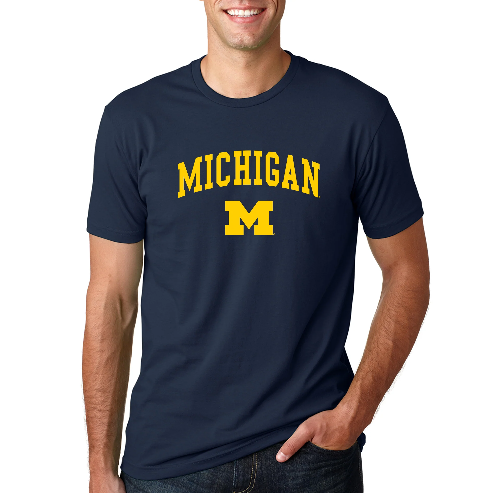 Arch Logo University of Michigan Premium Short Sleeve T Shirt - Midnight Navy - Image 3