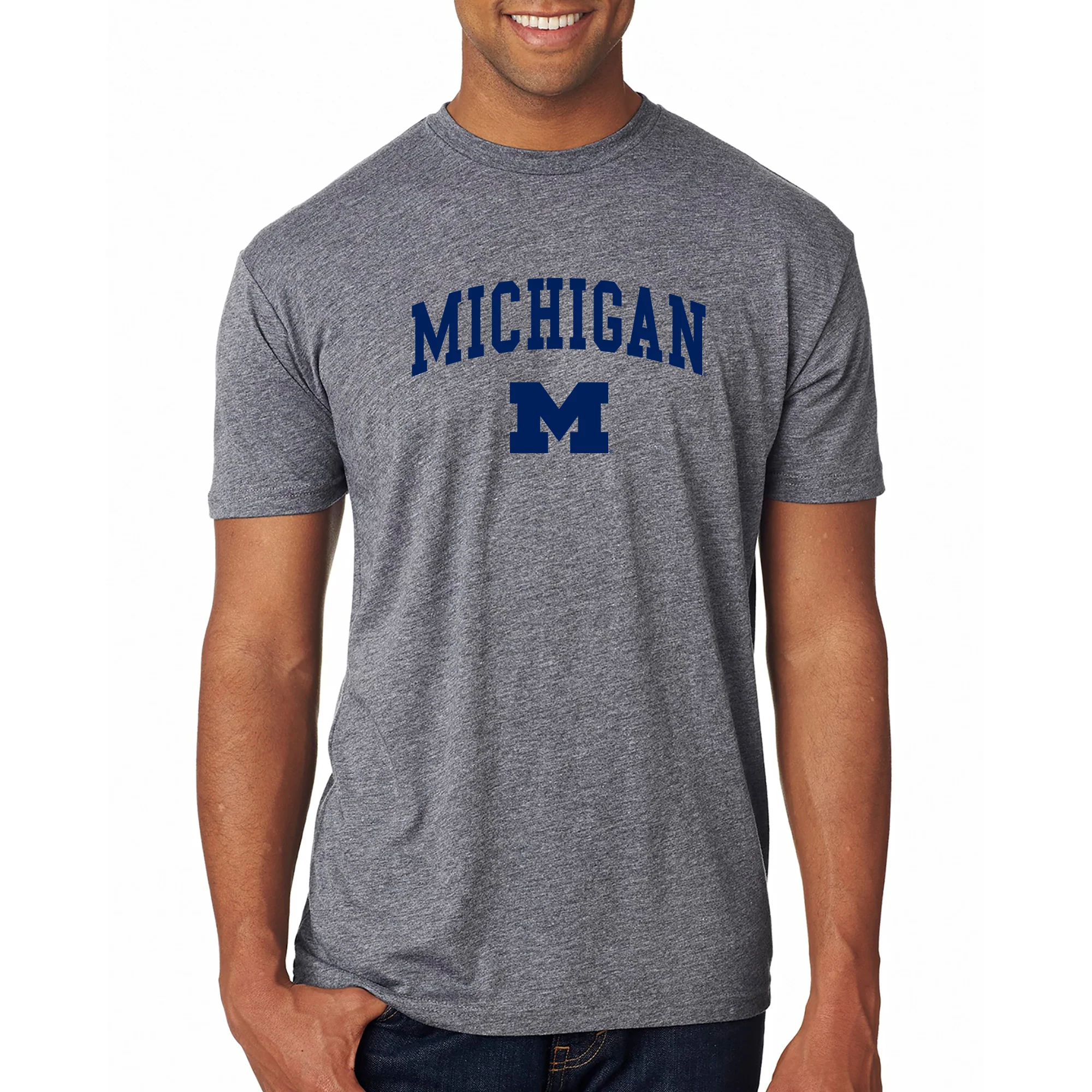 Arch Logo University of Michigan Triblend Short Sleeve T Shirt - Premium Heather - Image 3