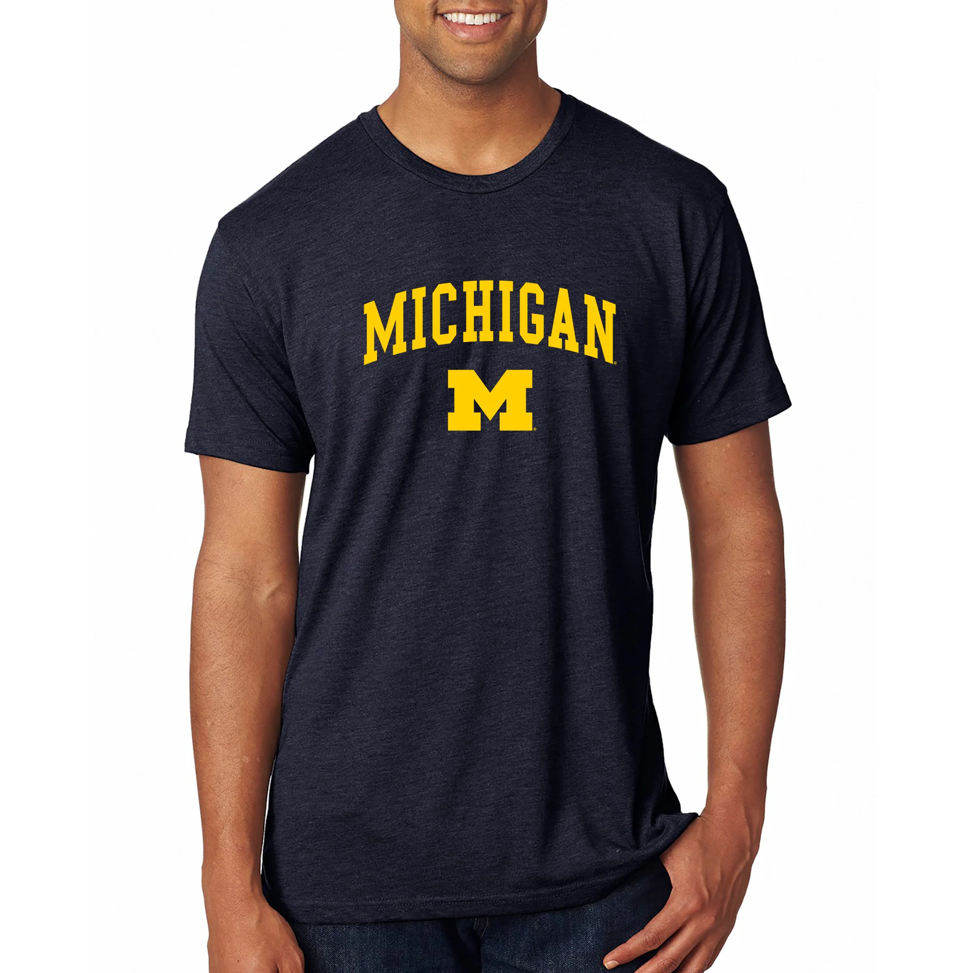 Arch Logo University of Michigan Triblend Short Sleeve T Shirt - Vintage Navy - Image 3