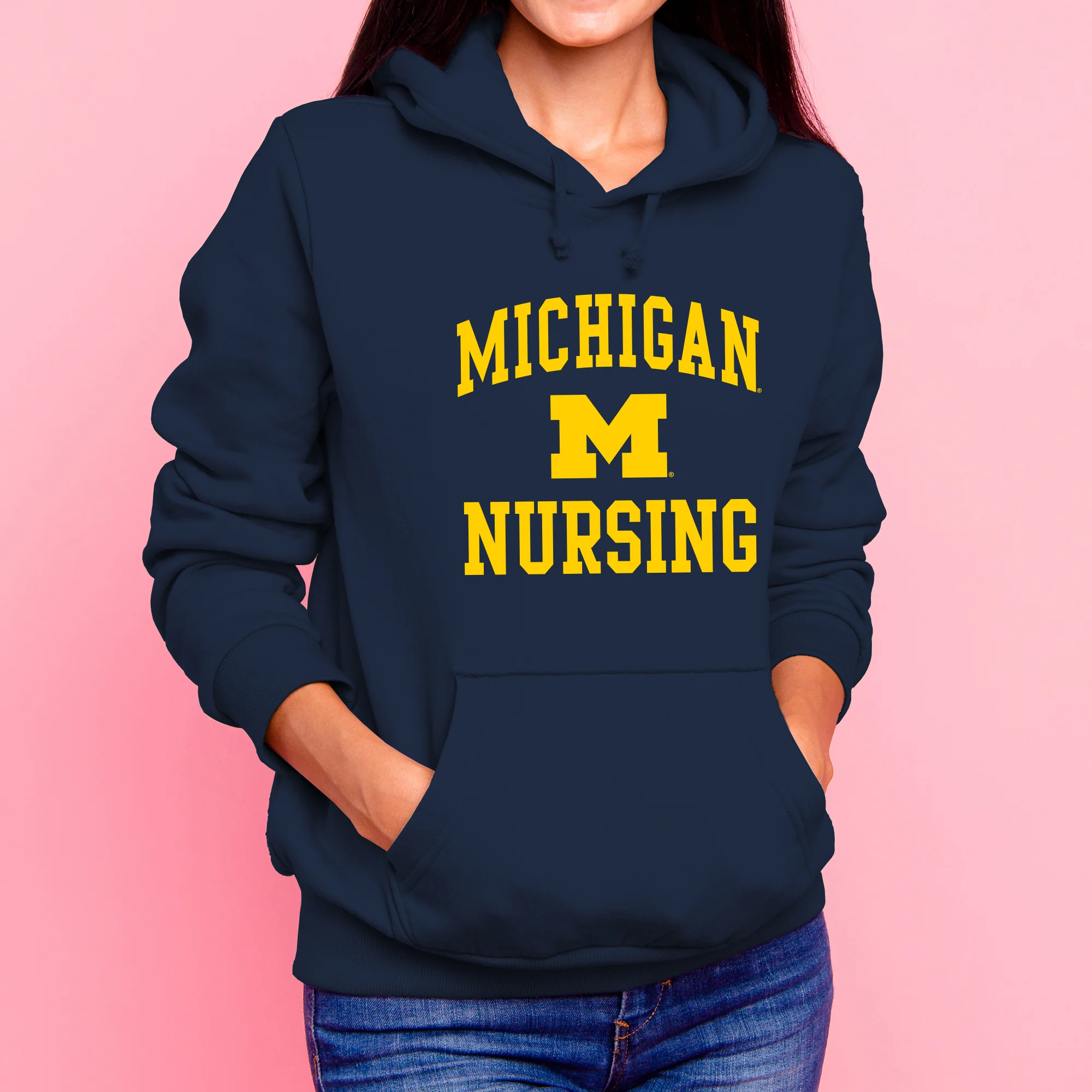 Michigan Arch Logo Nursing Hoodie - Navy - Image 4