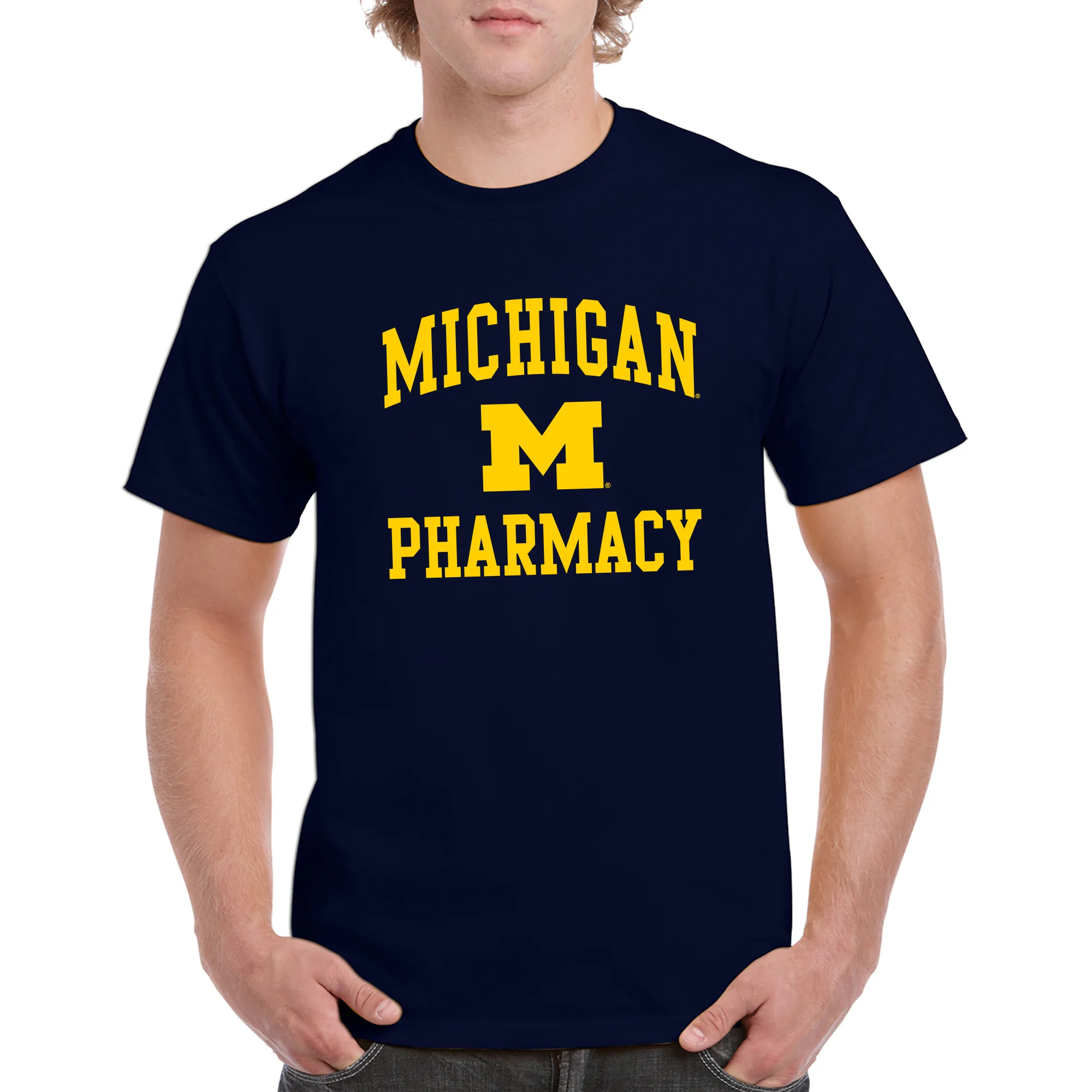 Arch Logo Pharmacy University of Michigan Basic Cotton Short Sleeve T-Shirt - Navy - Image 3