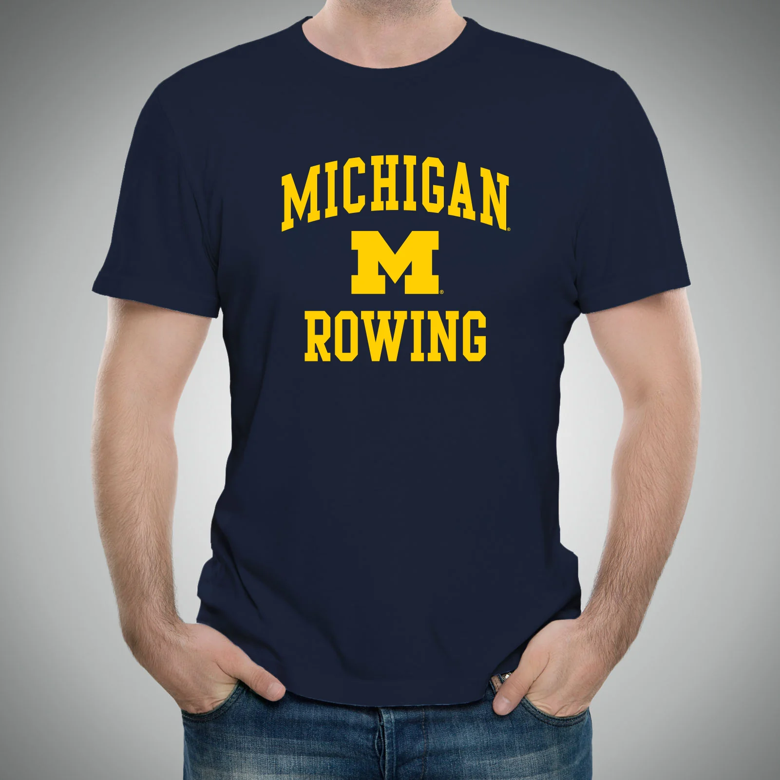 Arch Logo Rowing University of Michigan Basic Cotton Short Sleeve T Shirt - Navy - Image 3