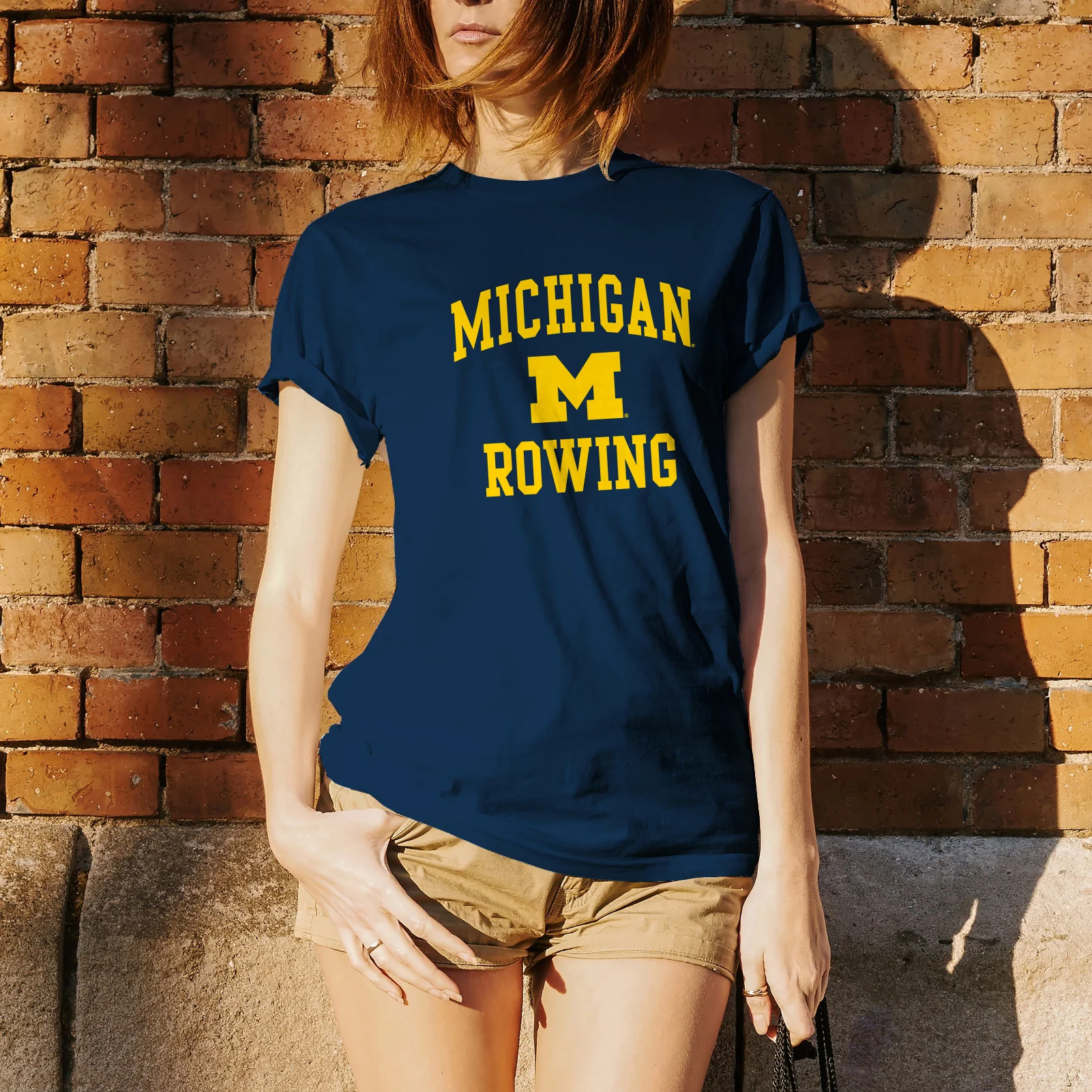 Arch Logo Rowing University of Michigan Basic Cotton Short Sleeve T Shirt - Navy - Image 4