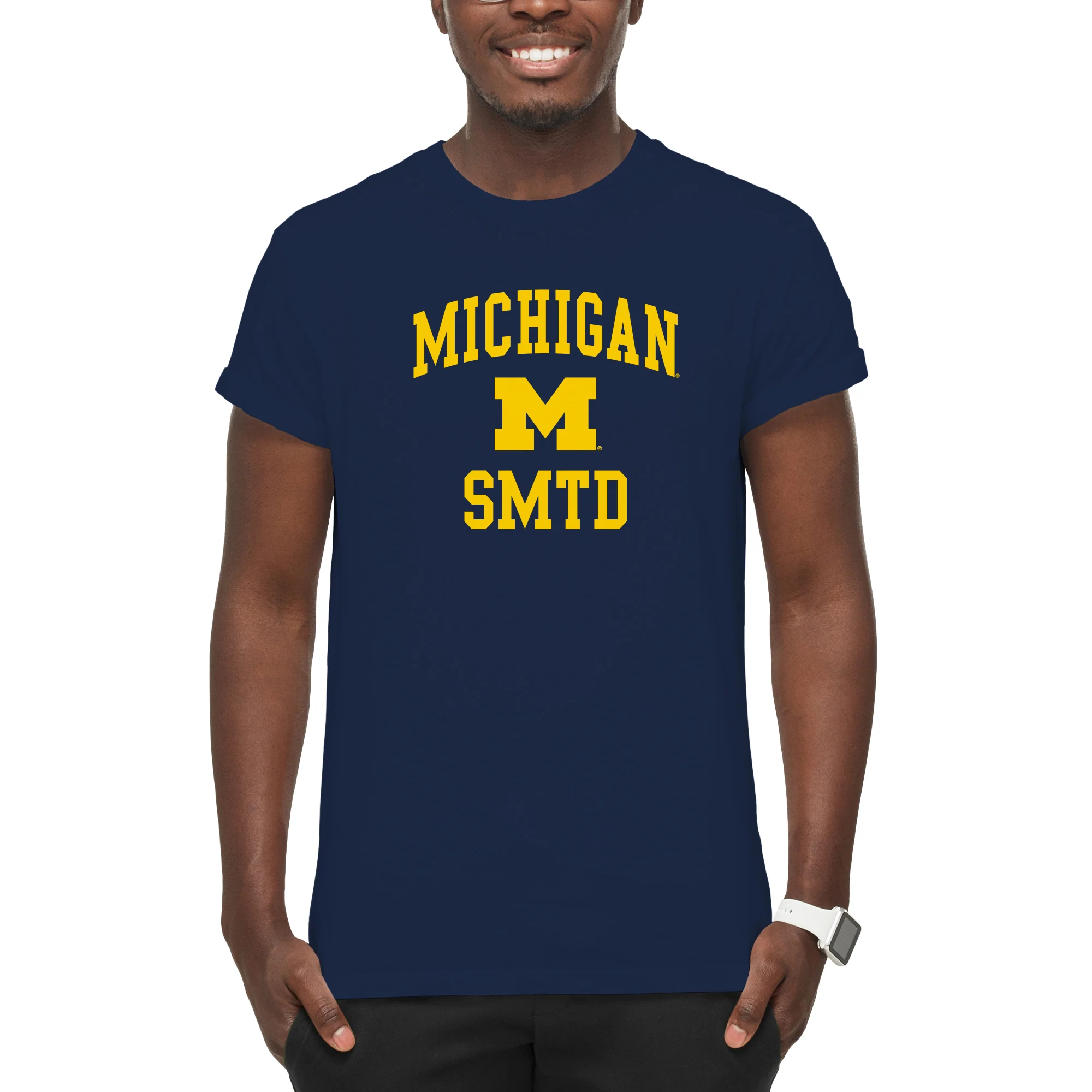 Arch Logo University of Michigan SMTD Basic Cotton Short Sleeve T-Shirt - Navy - Image 3