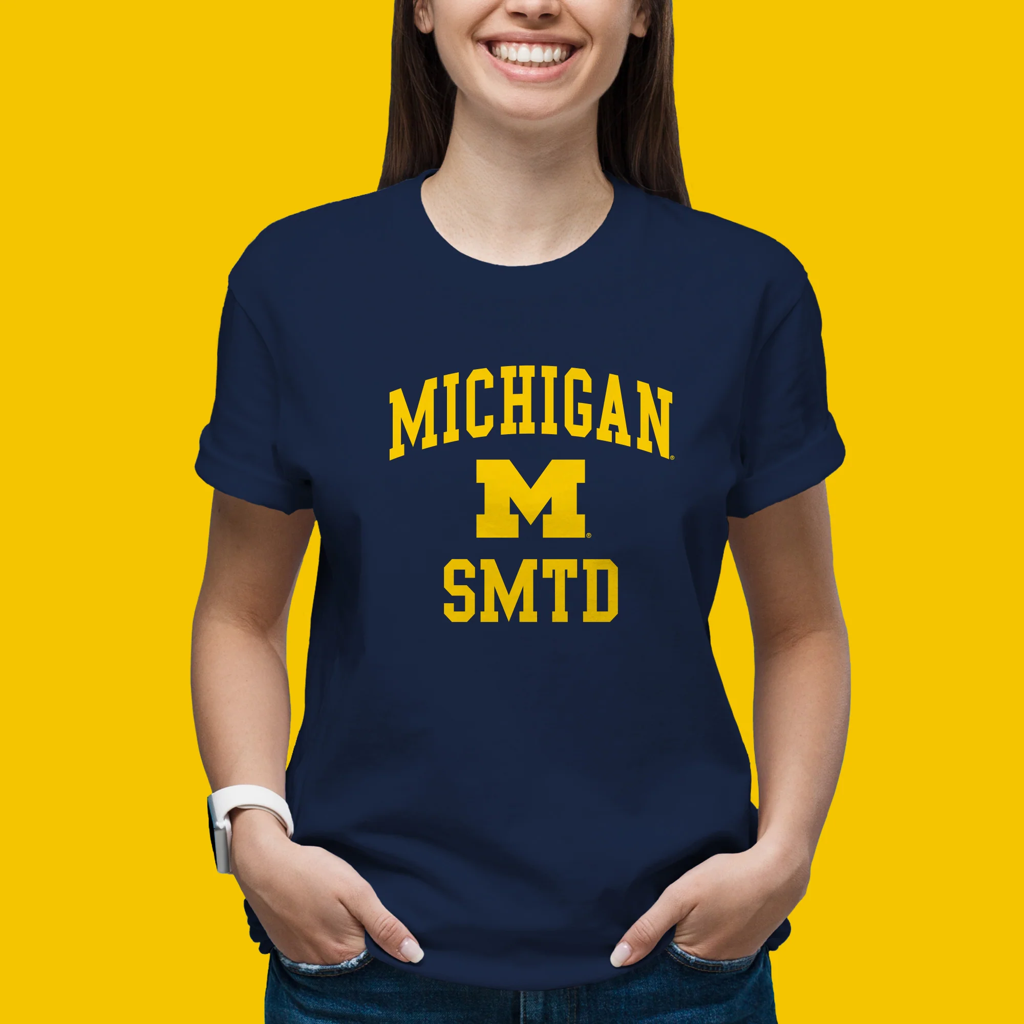 Arch Logo University of Michigan SMTD Basic Cotton Short Sleeve T-Shirt - Navy - Image 4