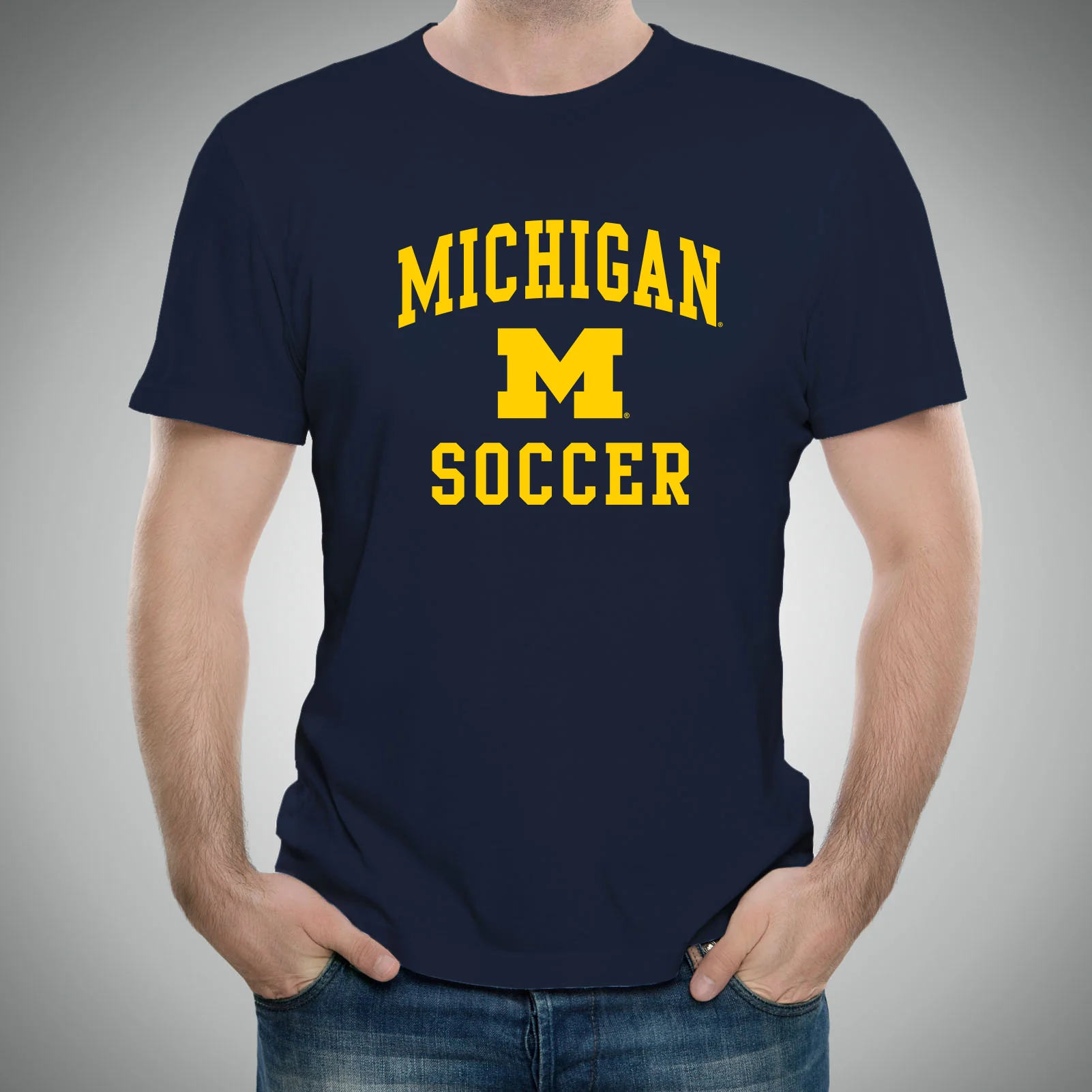 Arch Logo Soccer University of Michigan Basic Cotton Short Sleeve T Shirt - Navy - Image 3