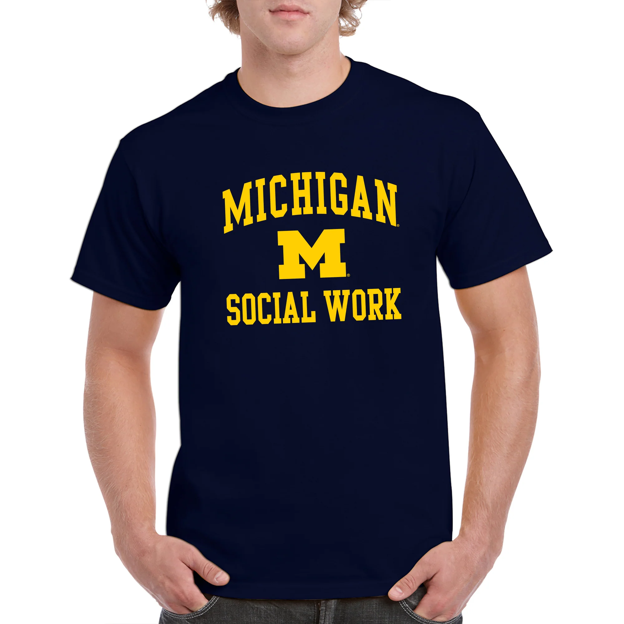Arch Logo Social Work University of Michigan Basic Cotton Short Sleeve T-Shirt - Navy - Image 3