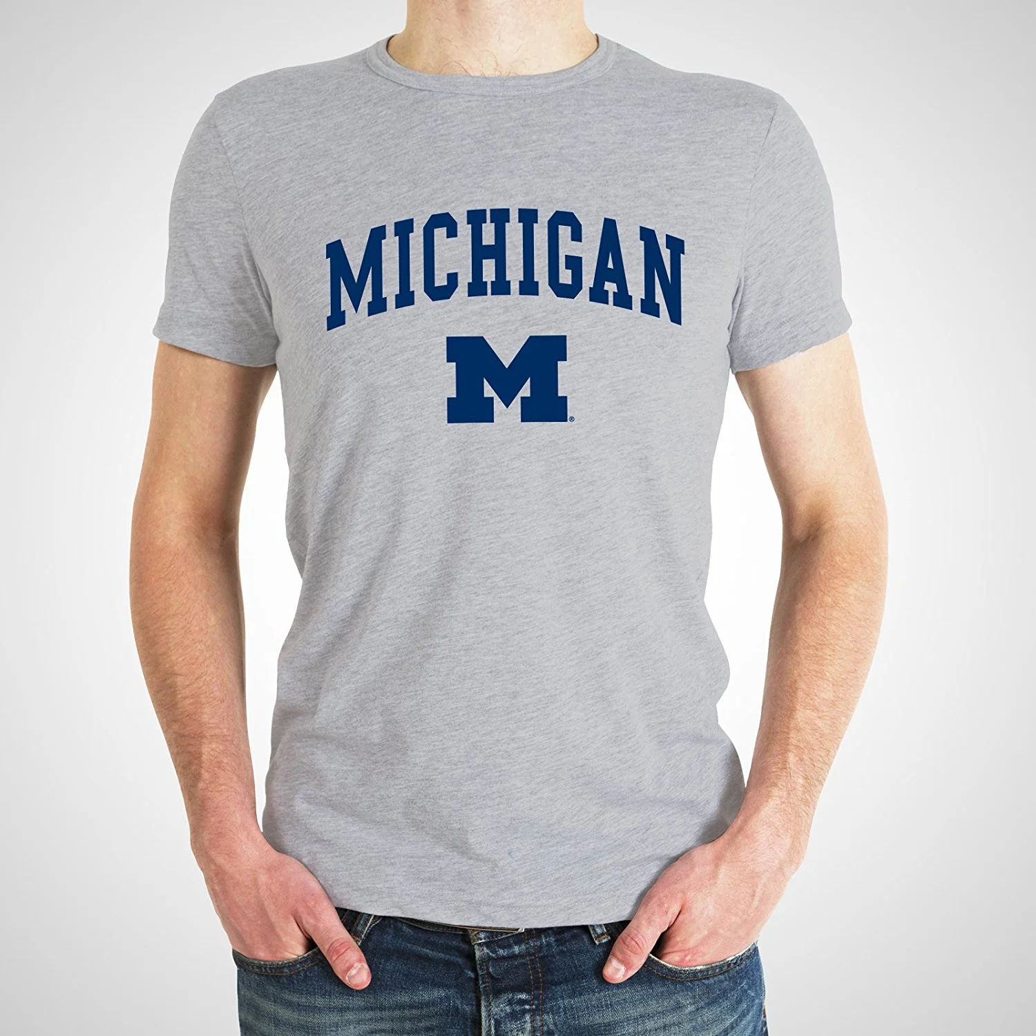 Arch Logo University of Michigan Basic Cotton Short Sleeve T Shirt - Sport Grey - Image 3