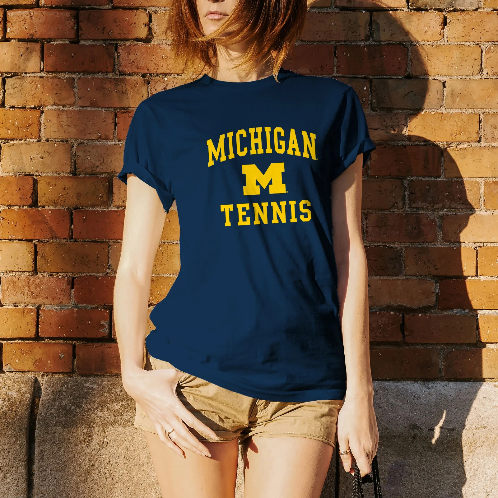 Arch Logo Tennis University of Michigan Basic Cotton Short Sleeve T Shirt - Navy - Image 4