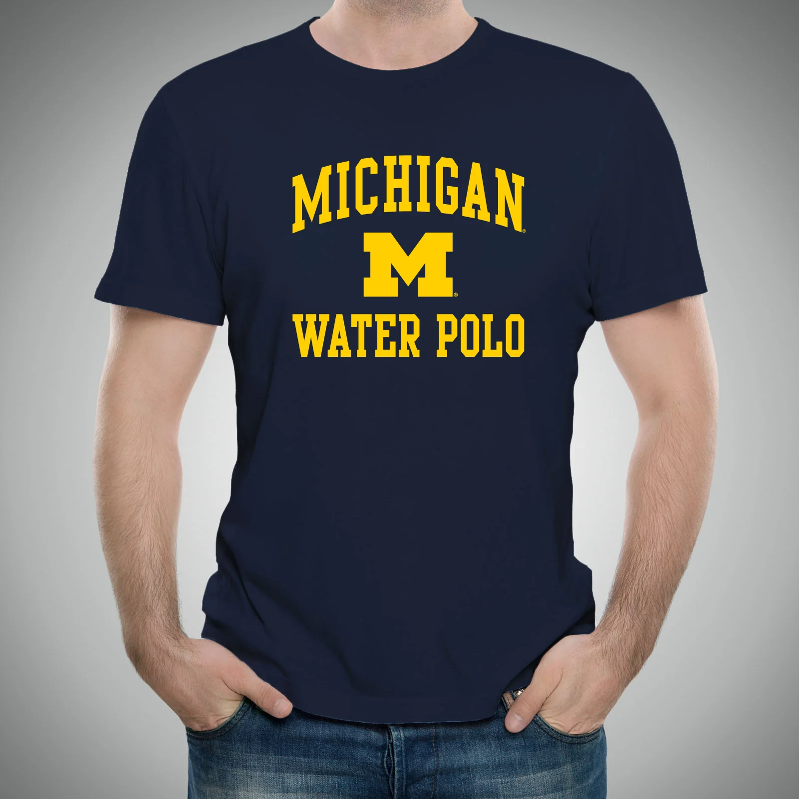 Arch Logo Water Polo University of Michigan Basic Cotton Short Sleeve T Shirt - Navy - Image 3