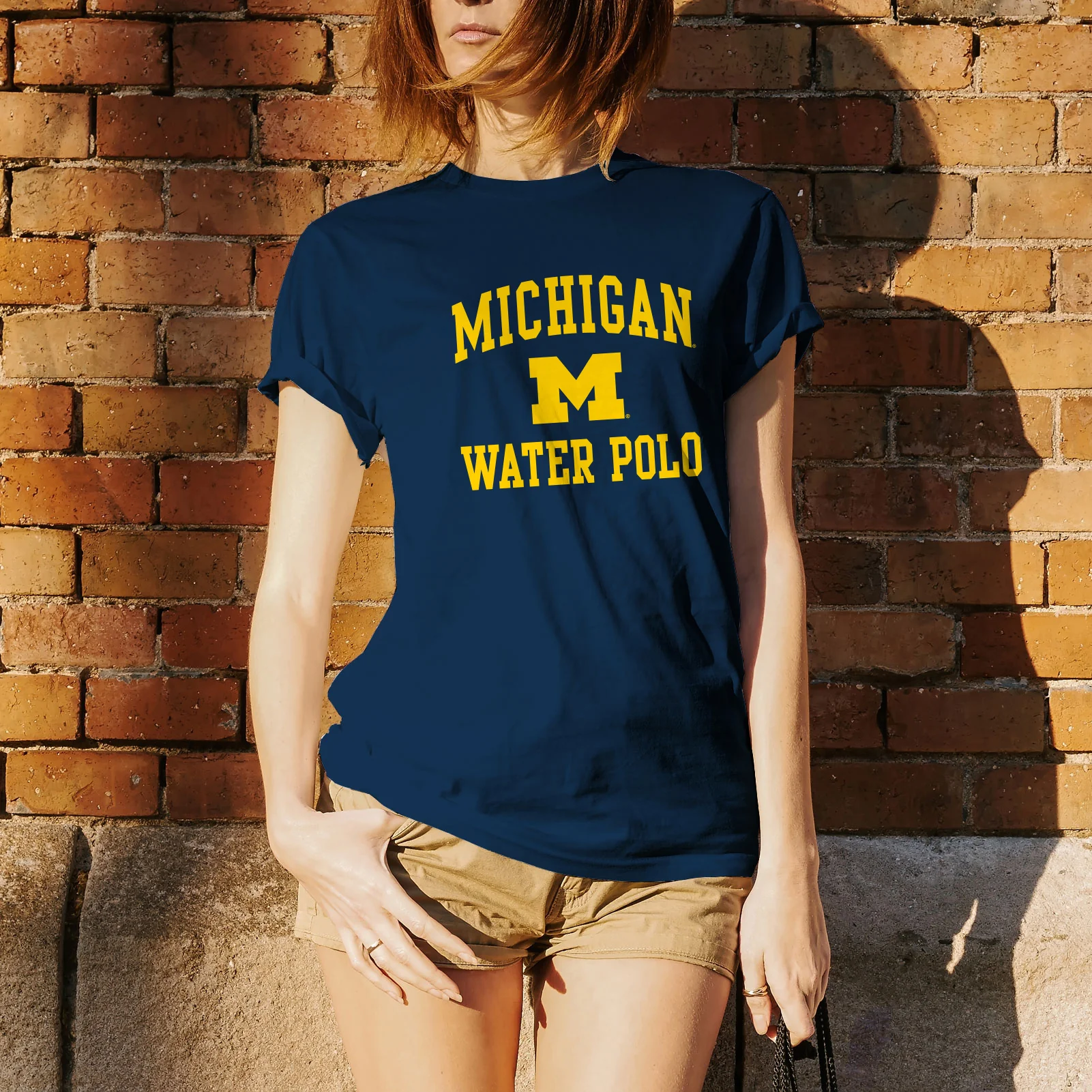 Arch Logo Water Polo University of Michigan Basic Cotton Short Sleeve T Shirt - Navy - Image 4