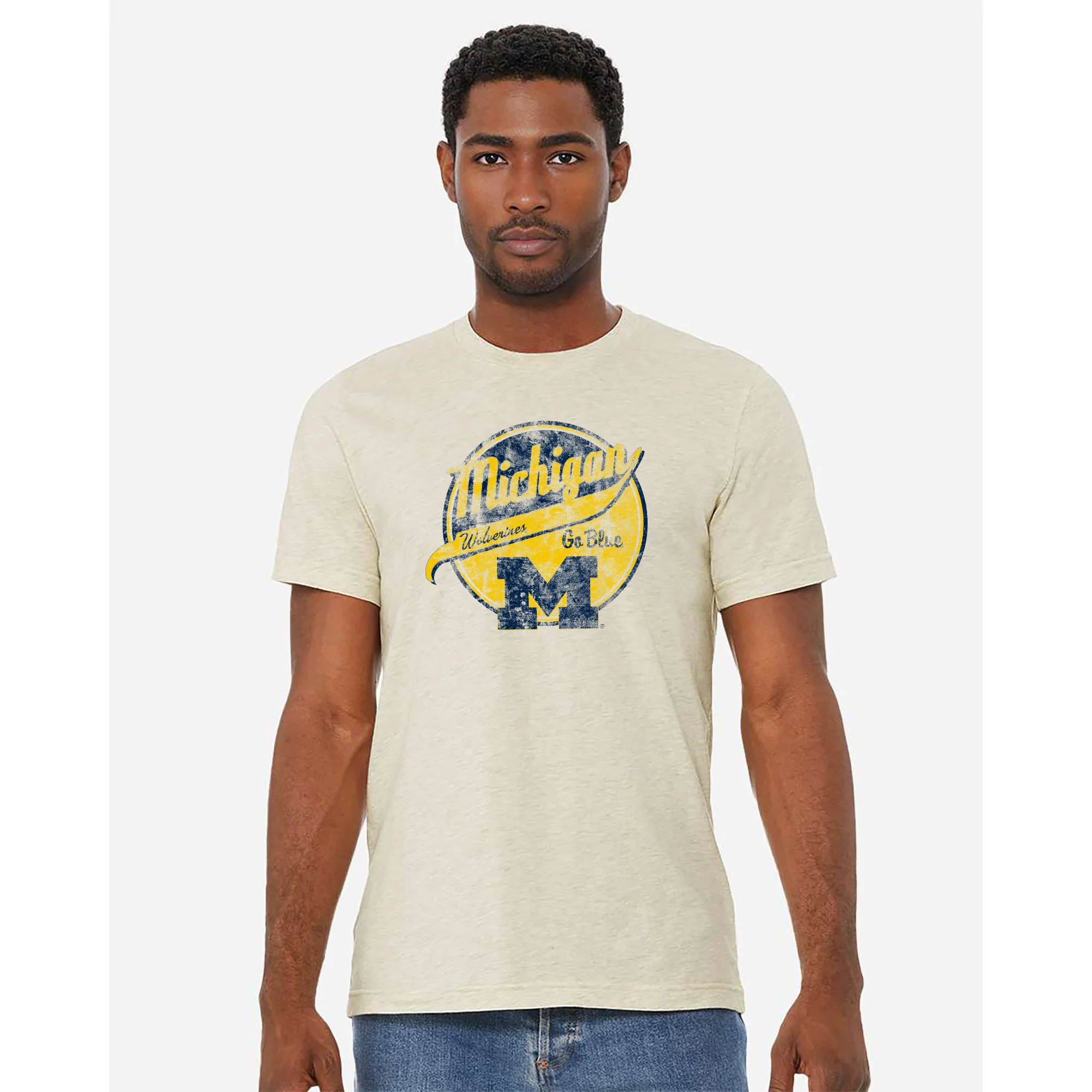 Michigan Baseball Tail CVC T-Shirt - Heather Prism Natural - Image 3