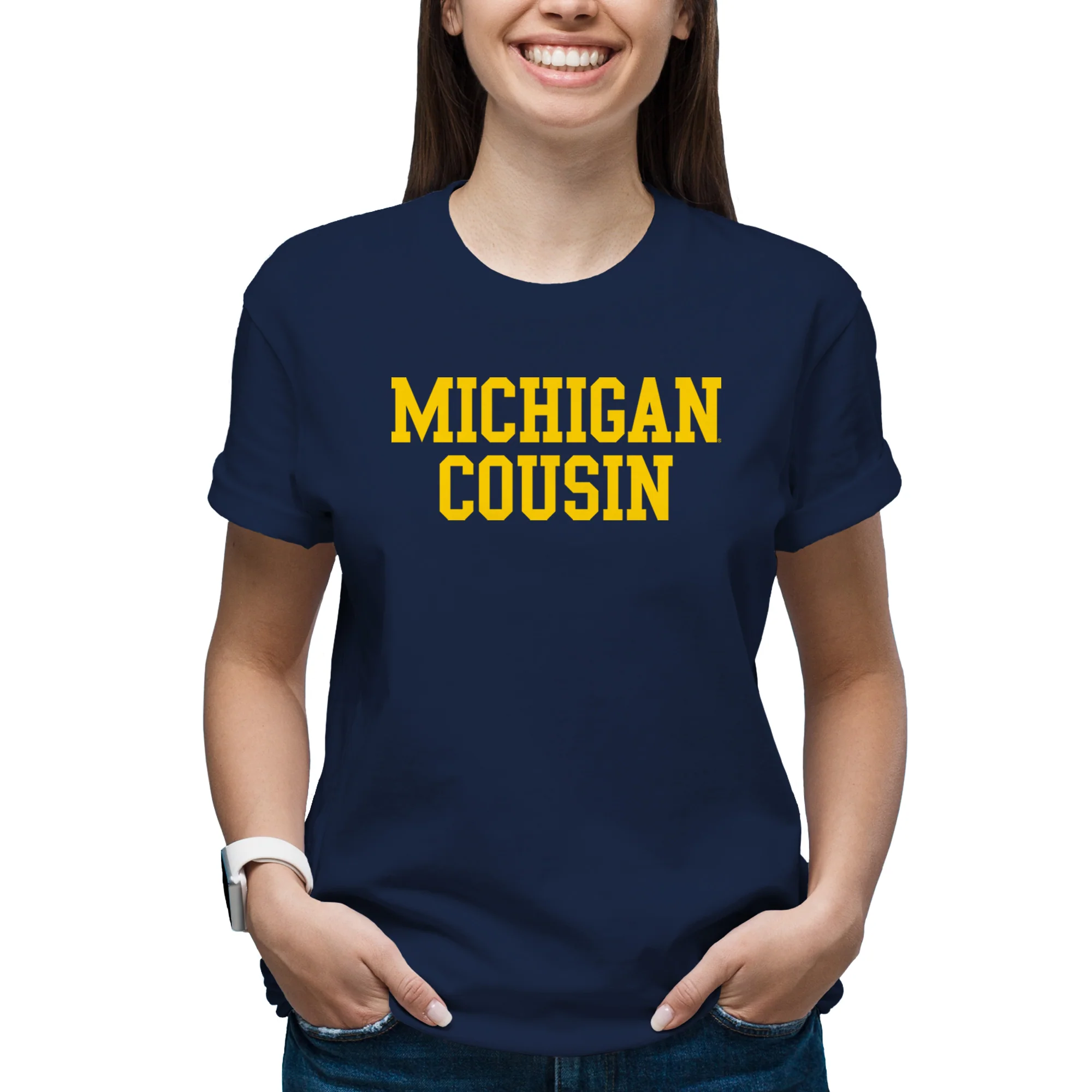 Michigan Basic Block Cousin T-Shirt - Navy - Image 4