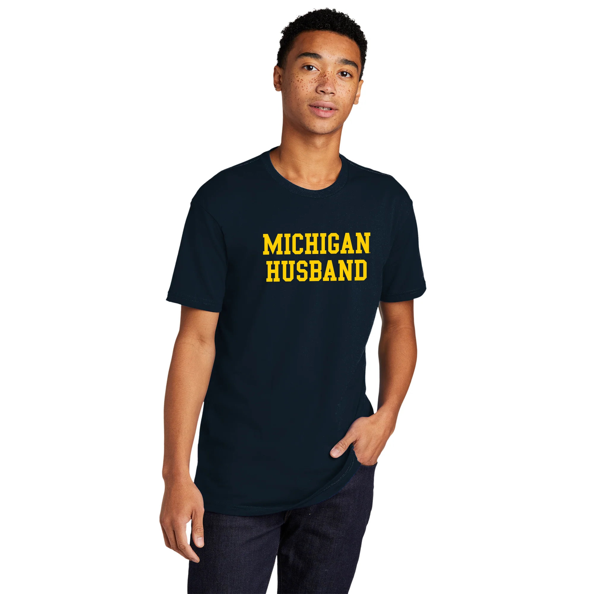 Michigan Basic Block Husband NLA T-Shirt - Midnight Navy - Image 3