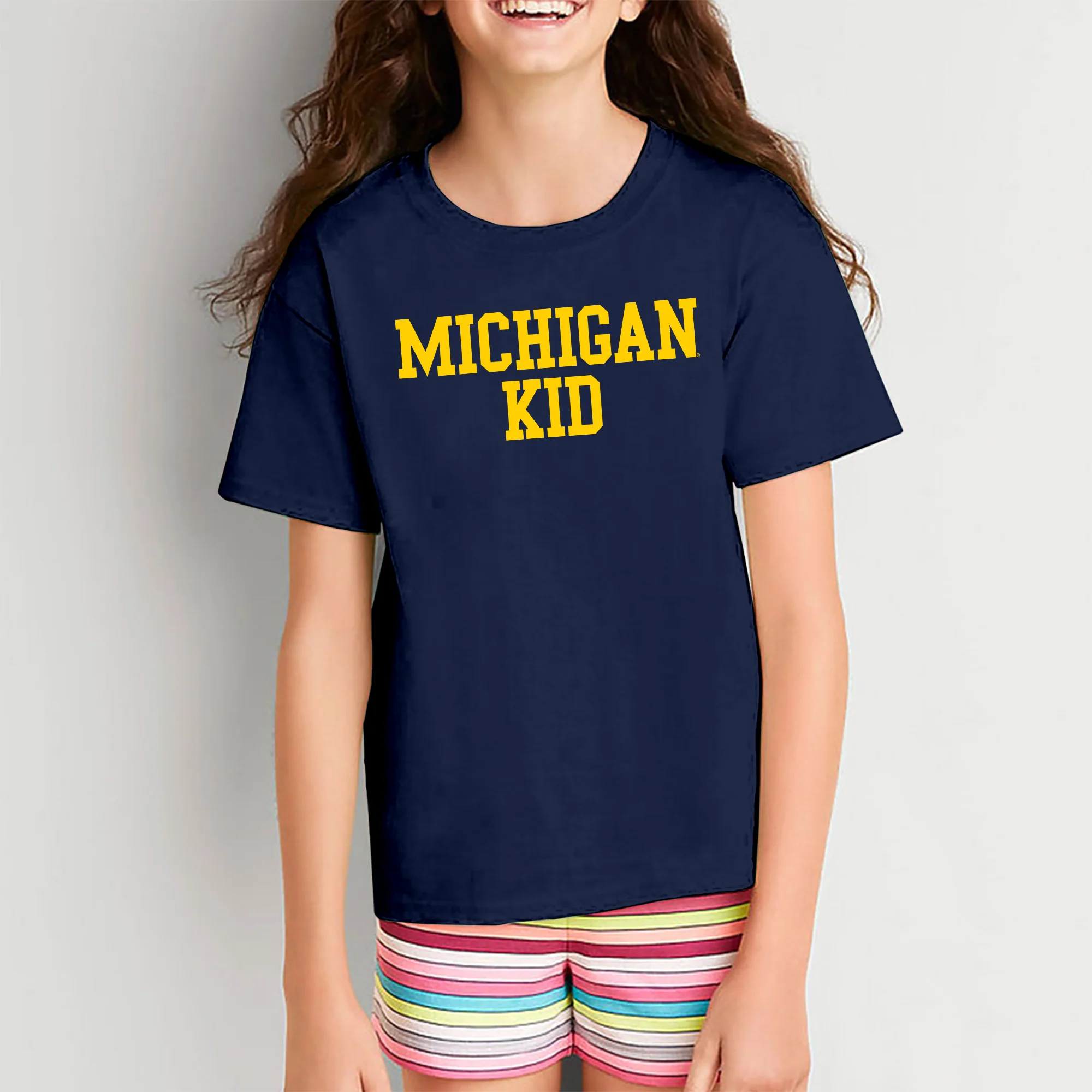 Michigan Basic Block Kid Youth T-Shirt - Navy - Image 4