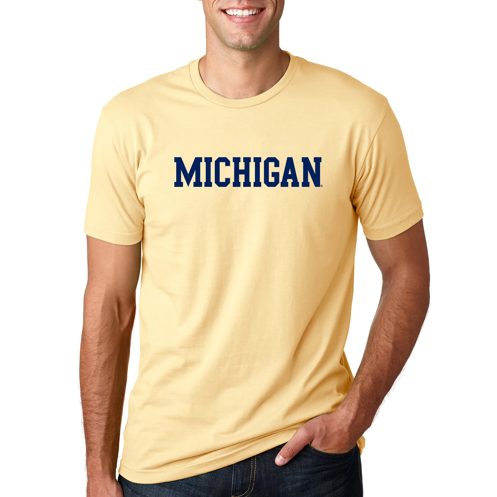 Basic Block University of Michigan Premium Cotton Short Sleeve T Shirt - Banana Cream - Image 3