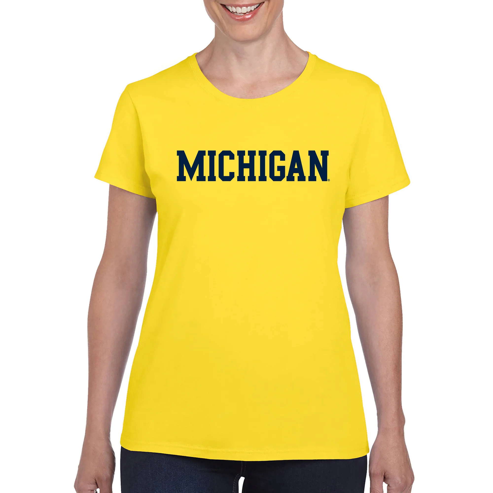 Basic Block University of Michigan Womens Basic Cotton Short Sleeve T Shirt - Daisy - Image 3