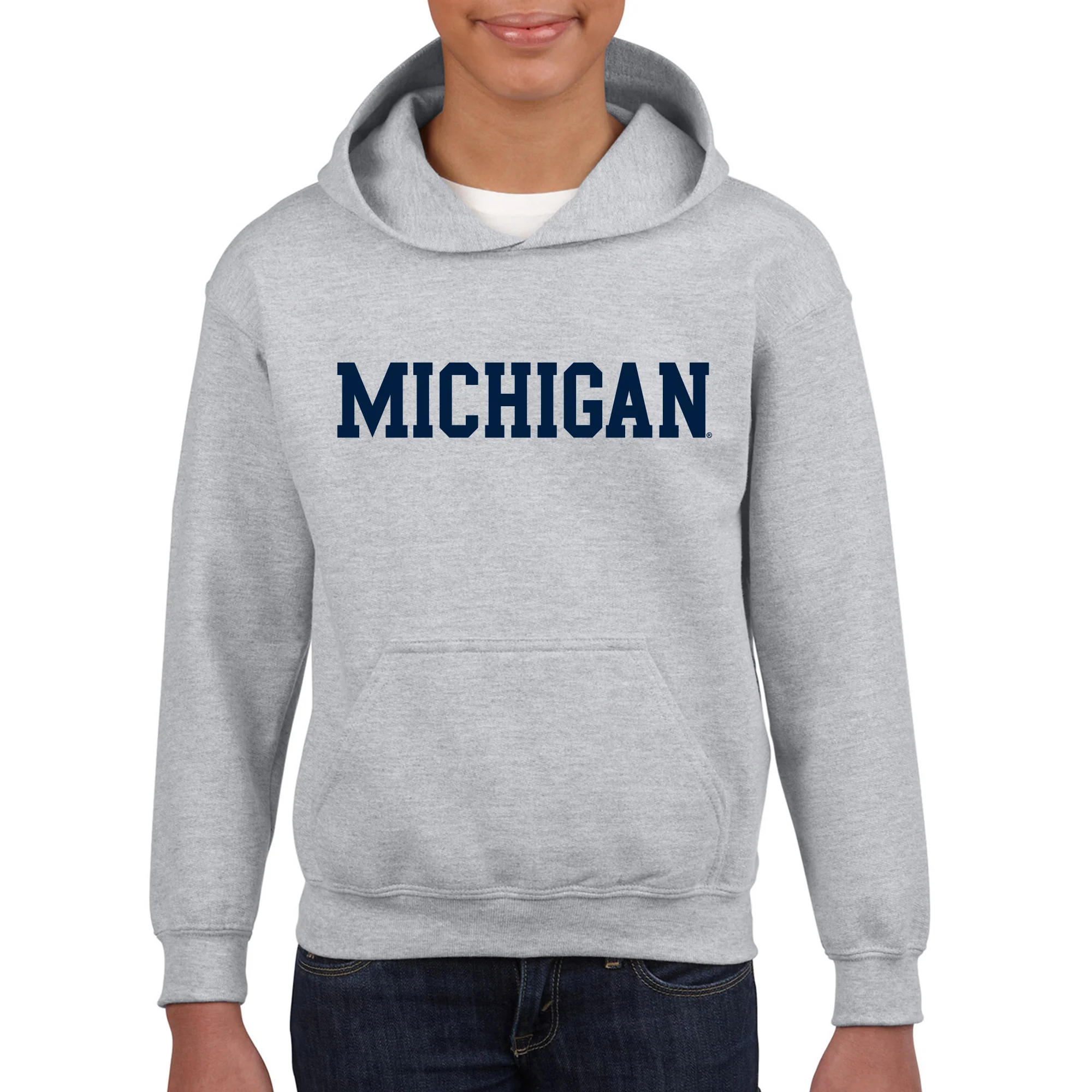 Basic Block University of Michigan Youth Basic Cotton Hoodie - Sport Grey - Image 3