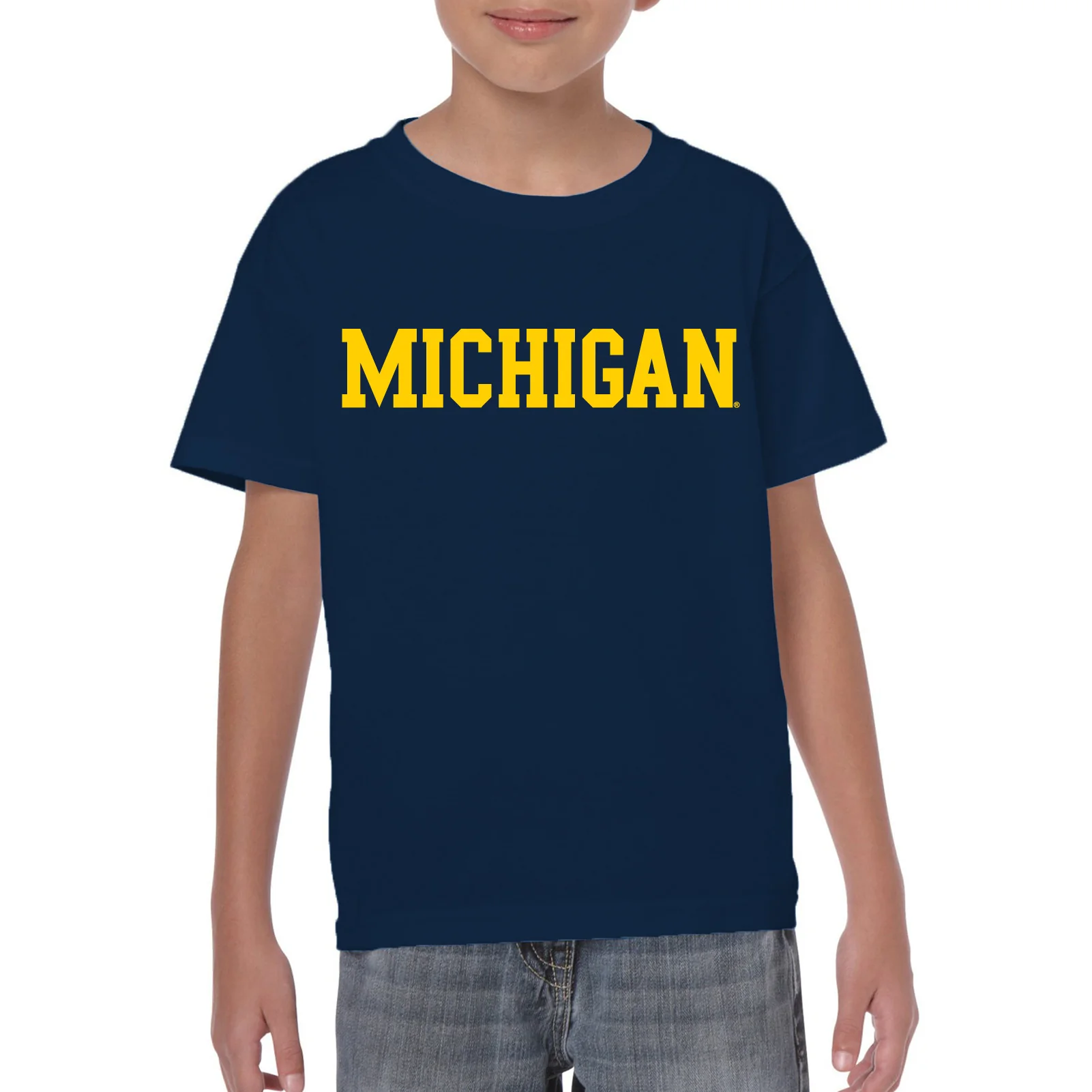 Basic Block University of Michigan Basic Cotton Short Sleeve Youth T Shirt - Navy - Image 3