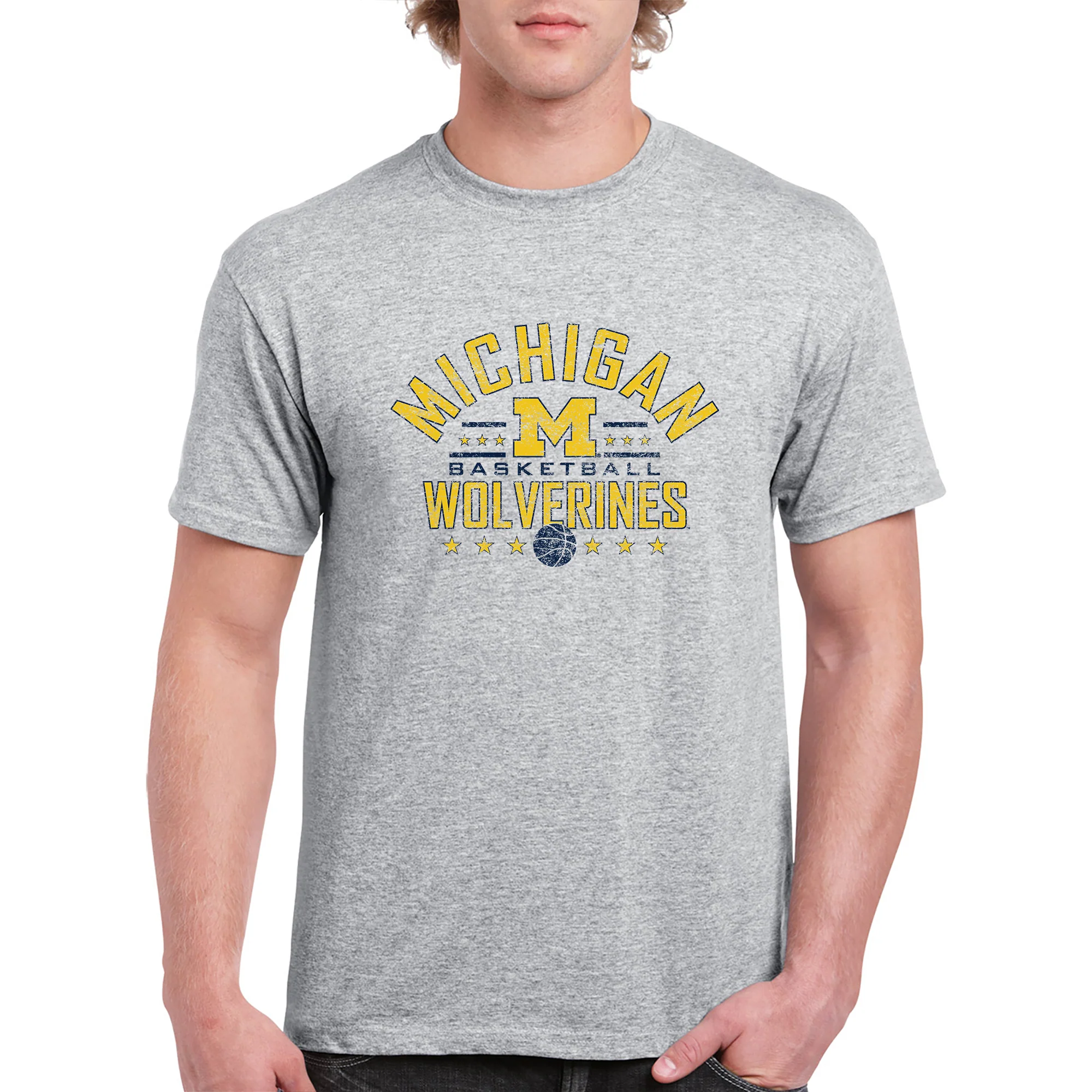 Basketball Arch Stars University of Michigan Basic Cotton Short Sleeve T Shirt - Sport Grey - Image 3