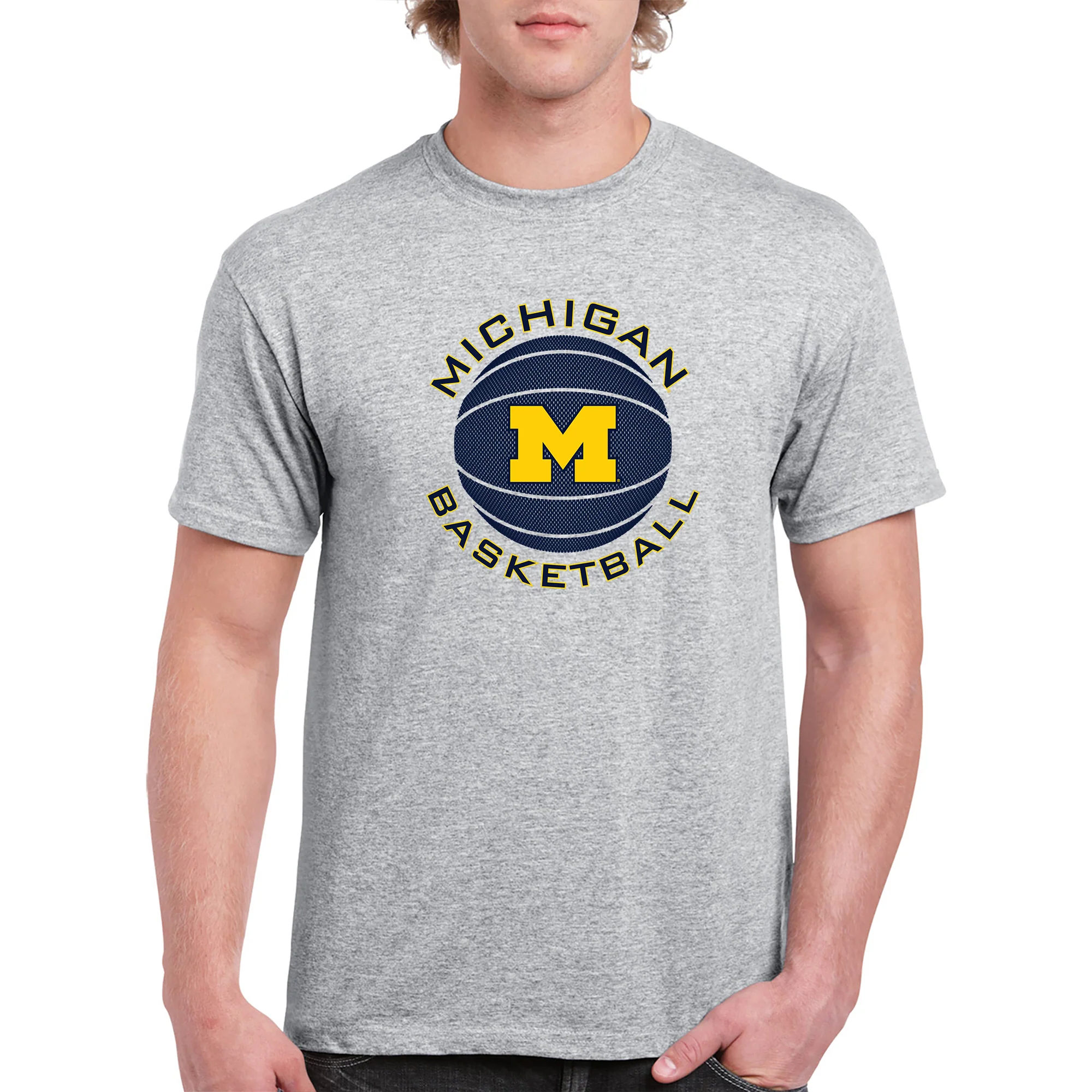 Michigan Basketball Circle Logo Basic Cotton Short Sleeve T Shirt - Sport Grey - Image 3