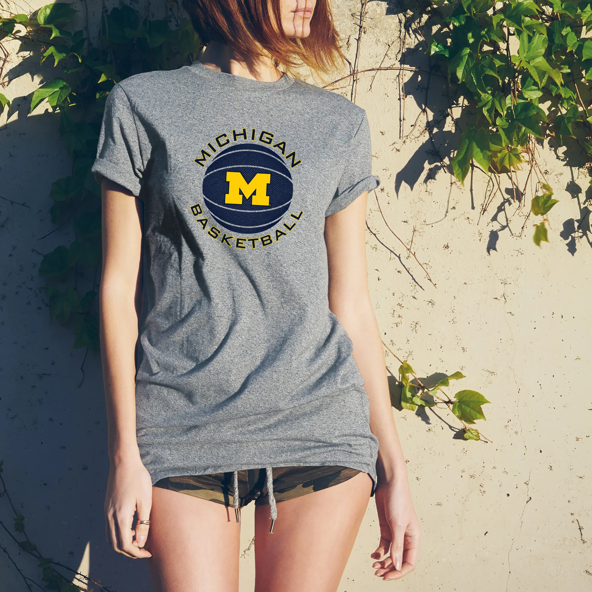 Michigan Basketball Circle Logo Basic Cotton Short Sleeve T Shirt - Sport Grey - Image 4