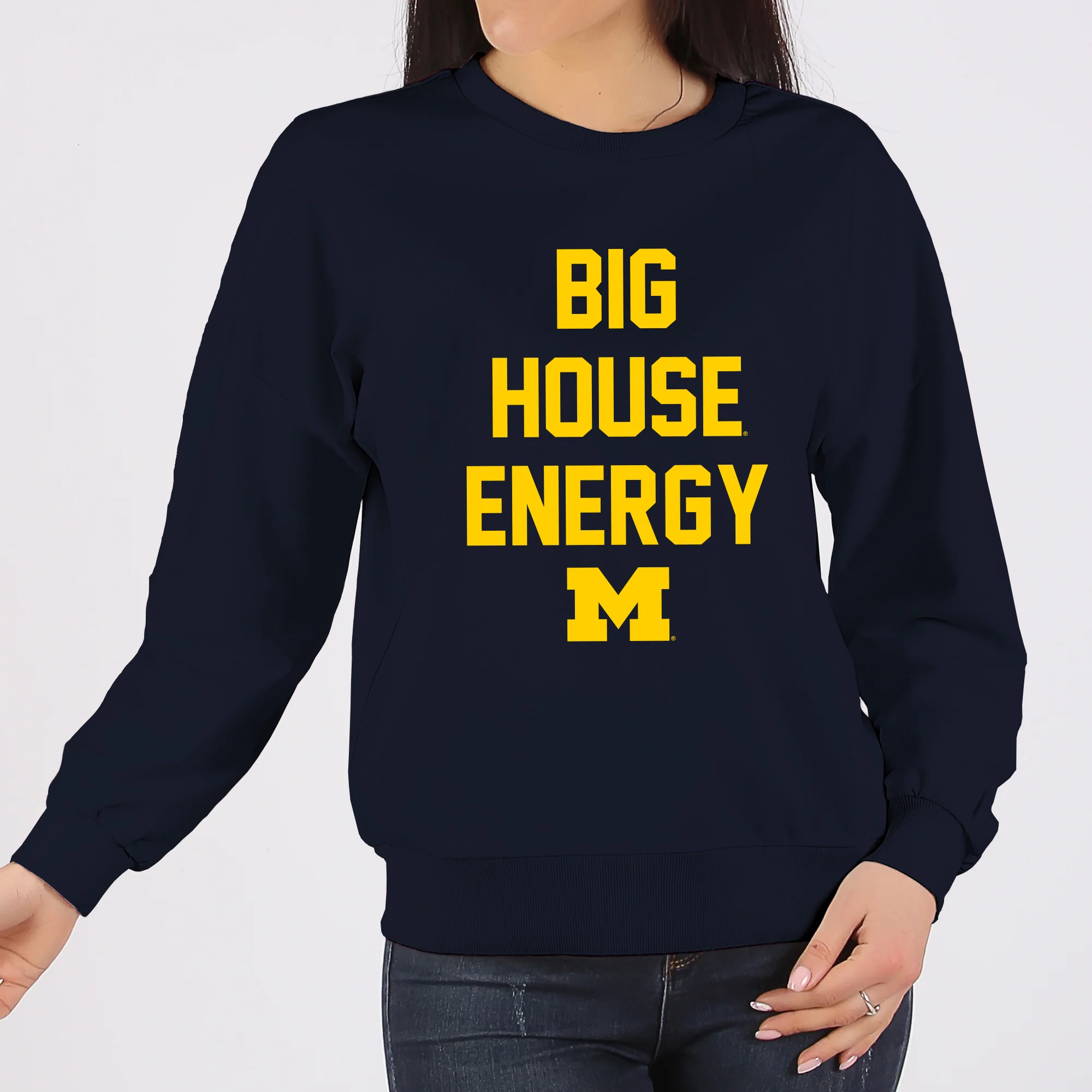 Michigan Big House Energy Crewneck Sweatshirt - Navy - Image 4