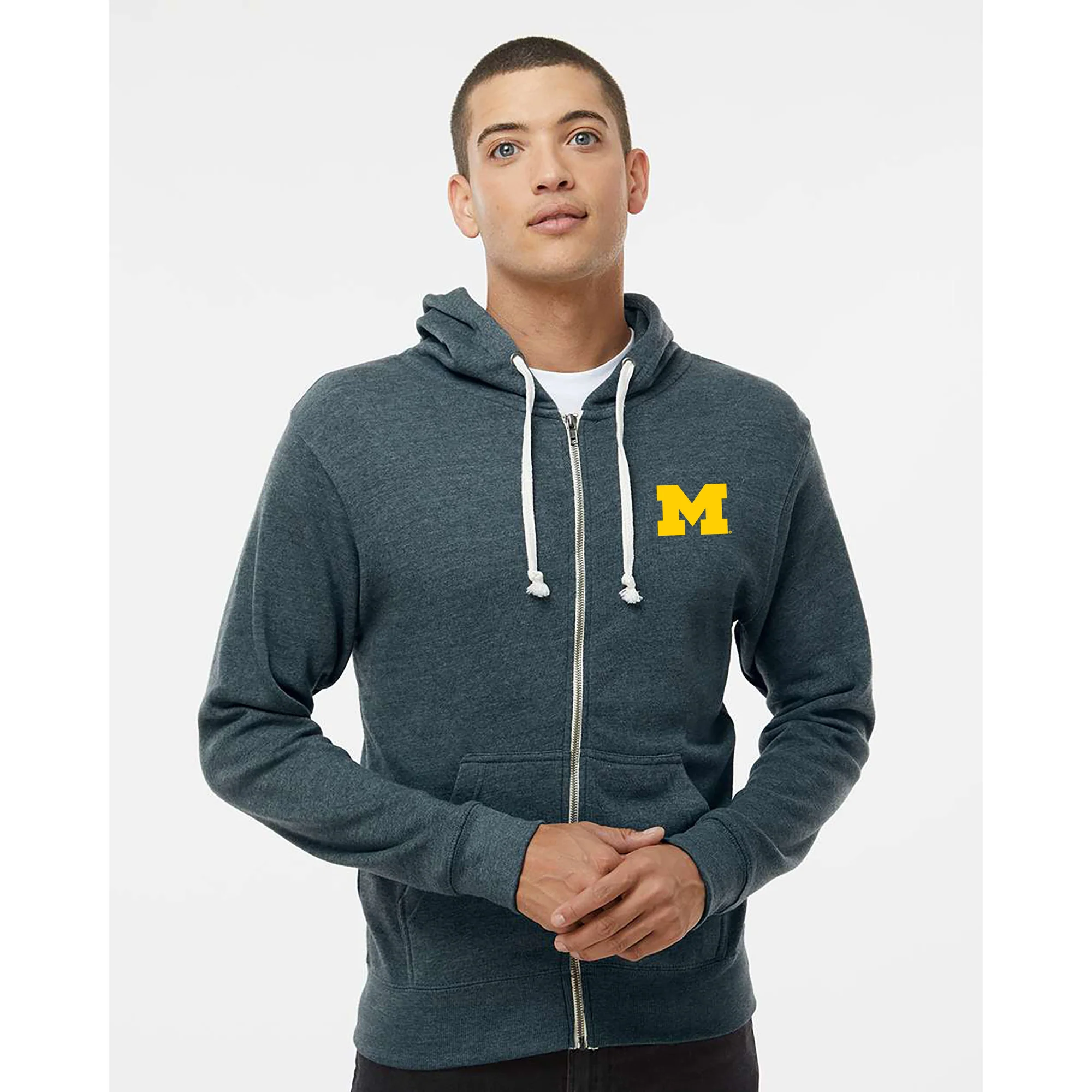 Michigan Block M JA Triblend Full-Zip Hoodie - Navy Triblend - Image 3