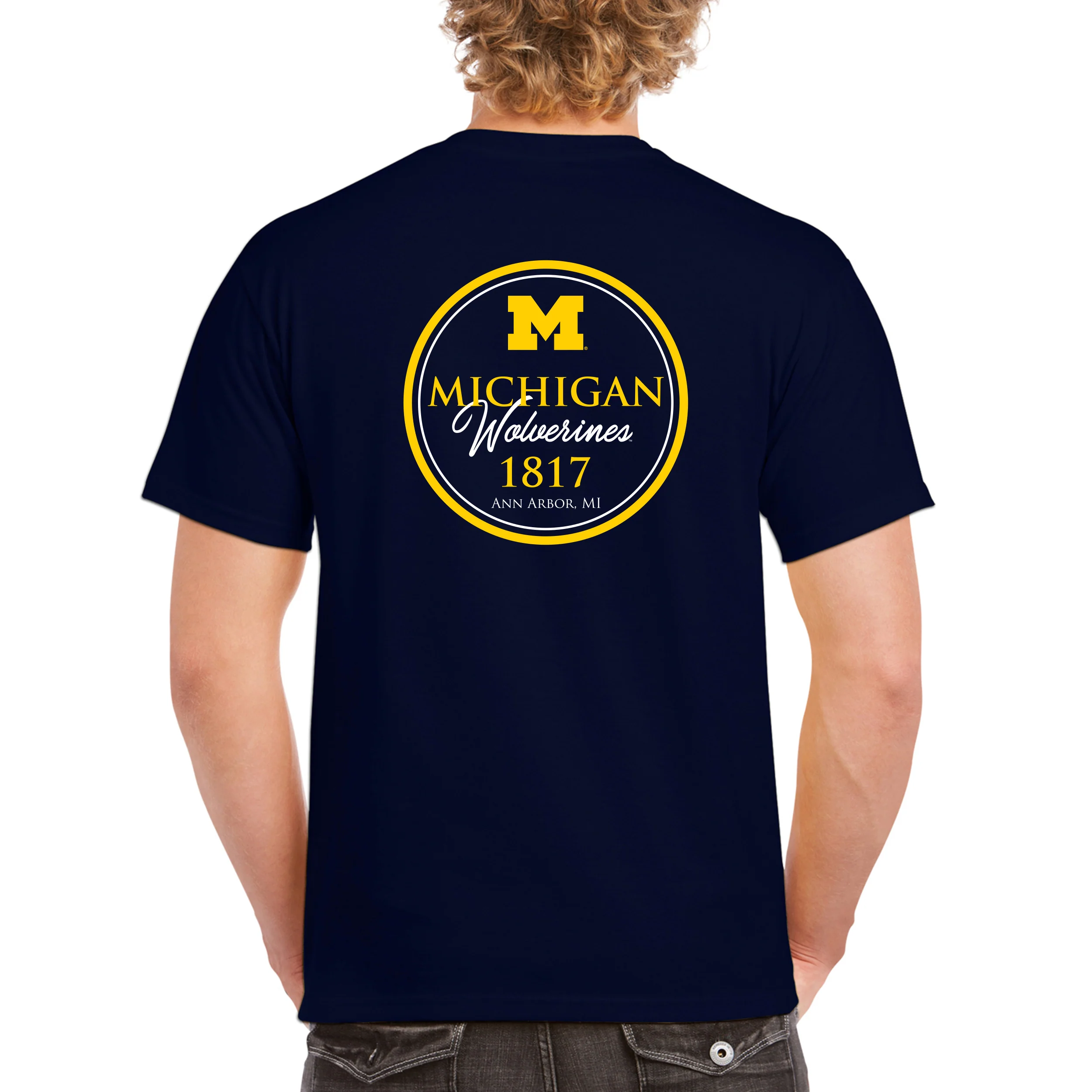 Classic Circle University of Michigan Classic Circle Basic Cotton Short Sleeve T Shirt - Navy - Image 5