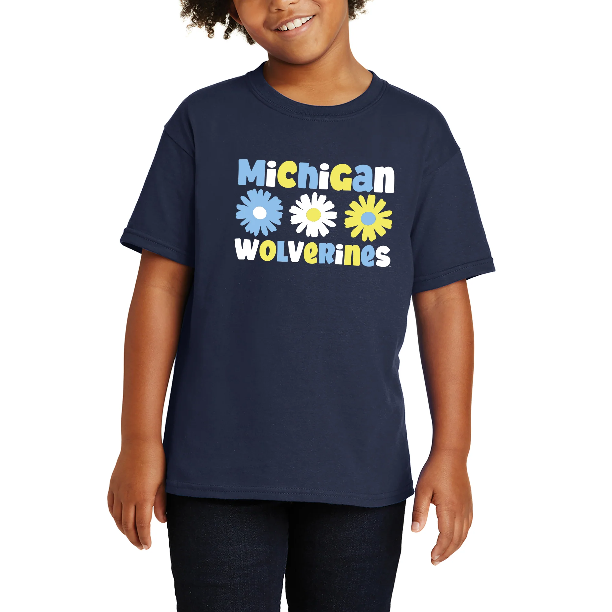 Michigan Daisy Dot Youth T-Shirt - Navy - Image 3