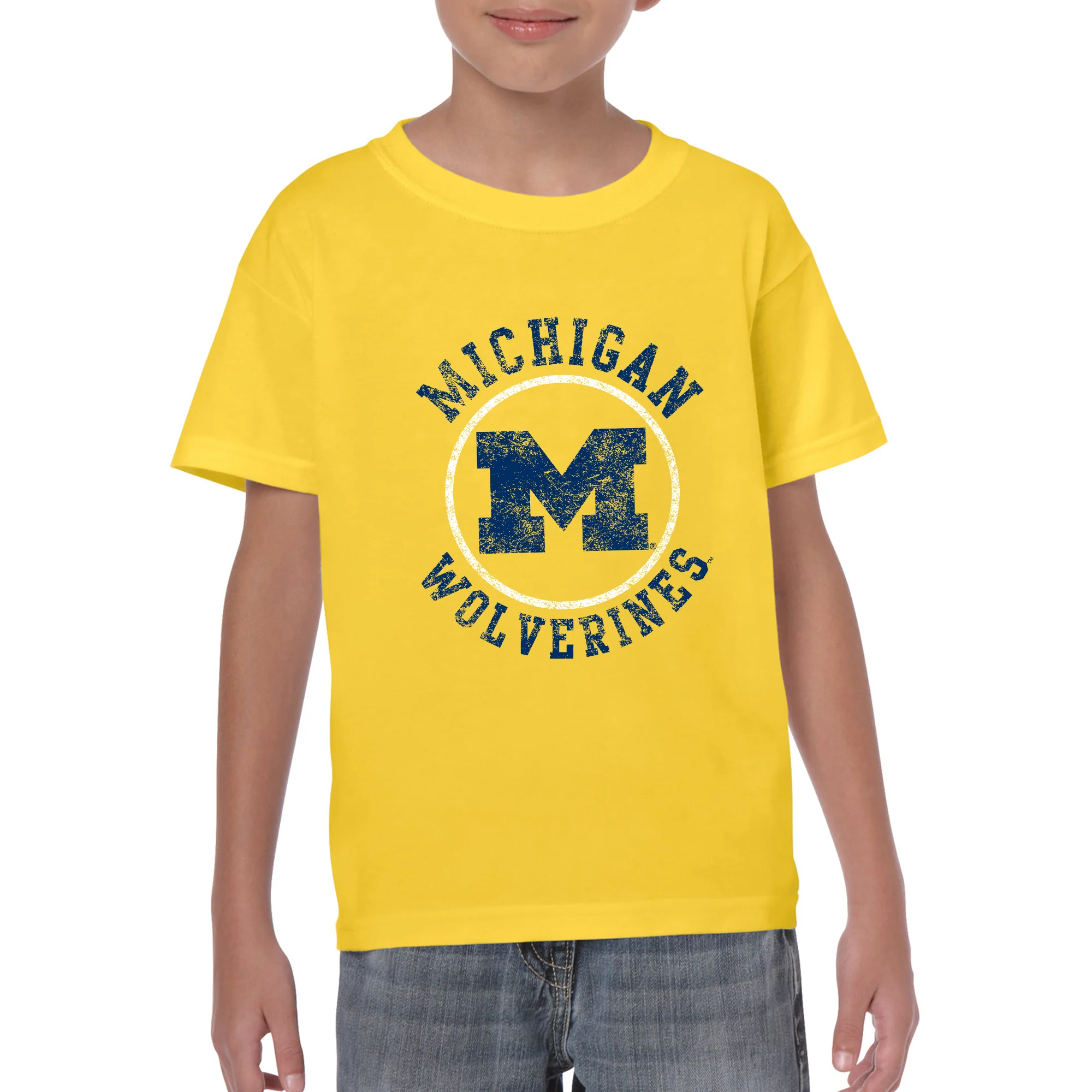 Michigan Distressed Circle Logo Youth T-Shirt - Daisy - Image 3