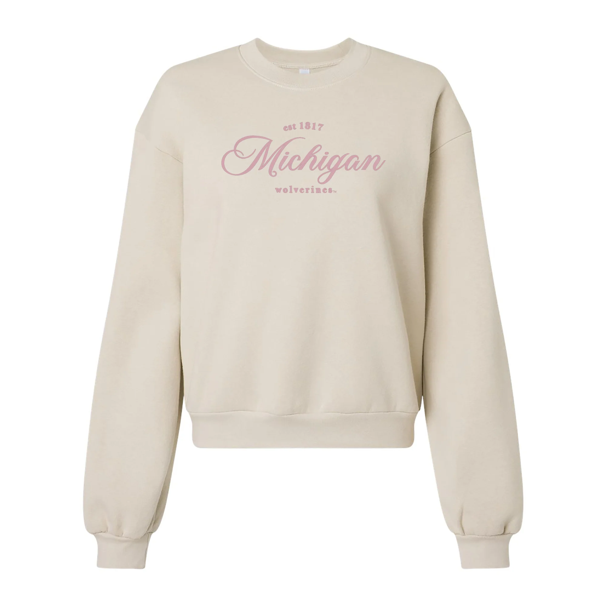 Michigan Elegant EMB Women's ReFlex Fleece Crewneck - Bone