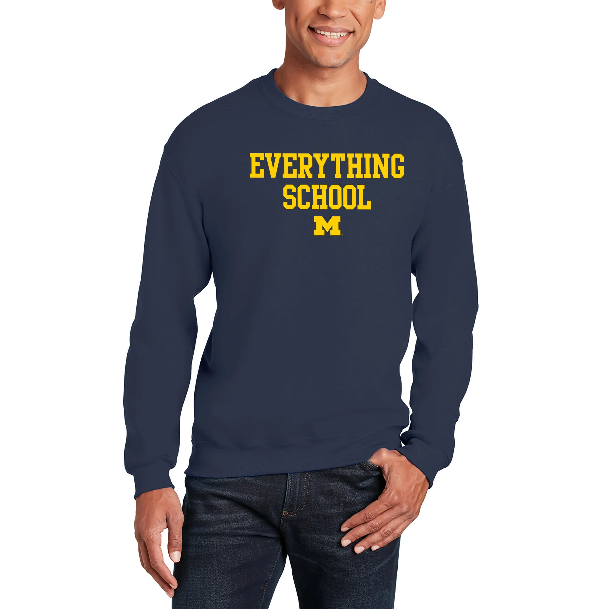 Michigan Everything School Block Crewneck Sweatshirt - Navy - Image 3