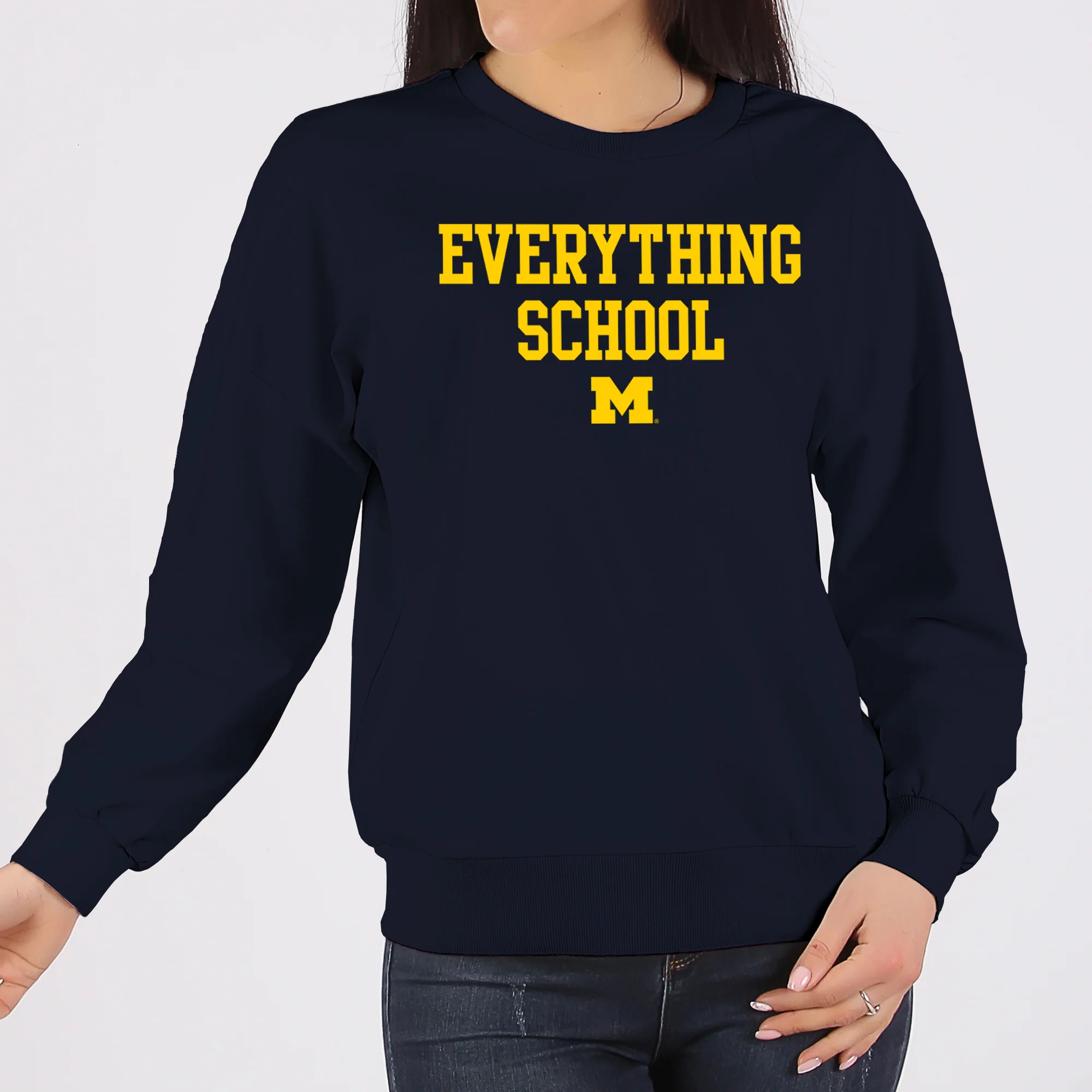 Michigan Everything School Block Crewneck Sweatshirt - Navy - Image 4