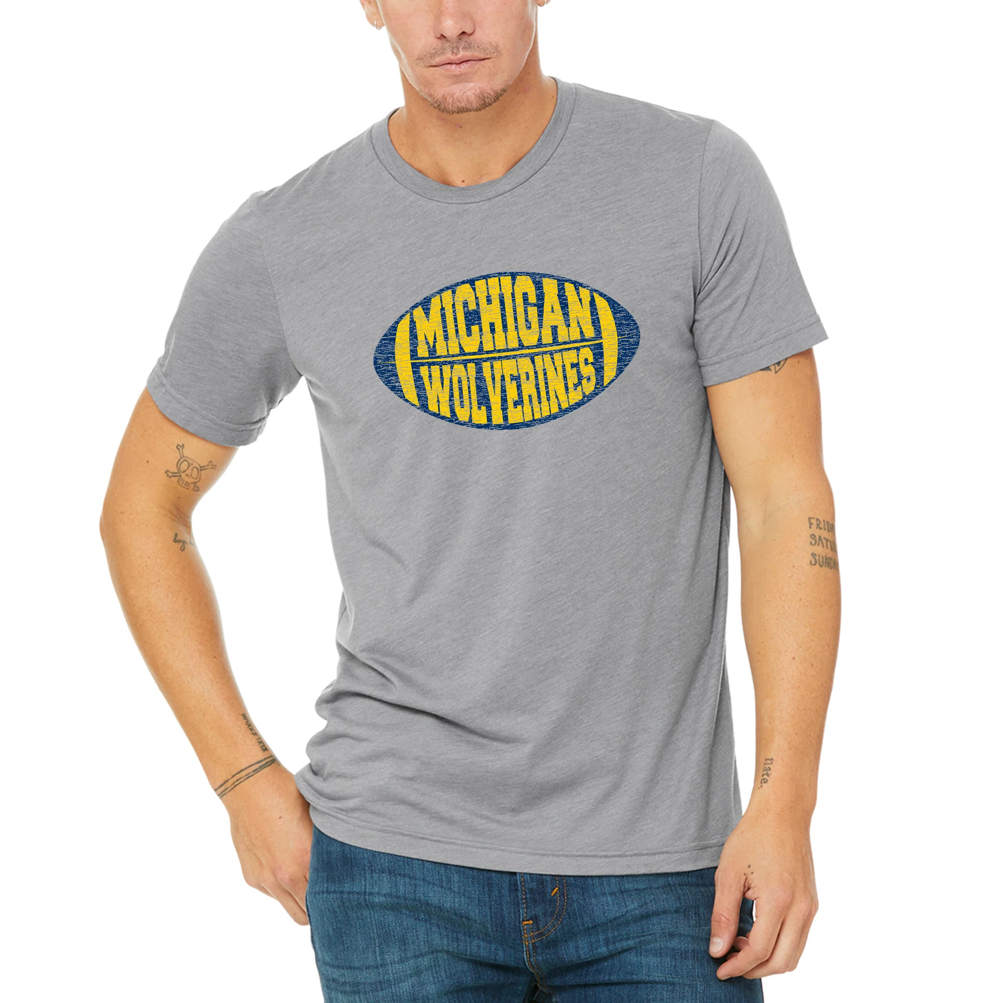 Michigan Faded Block Football Canvas Triblend T Shirt - Athletic Grey Triblend - Image 4