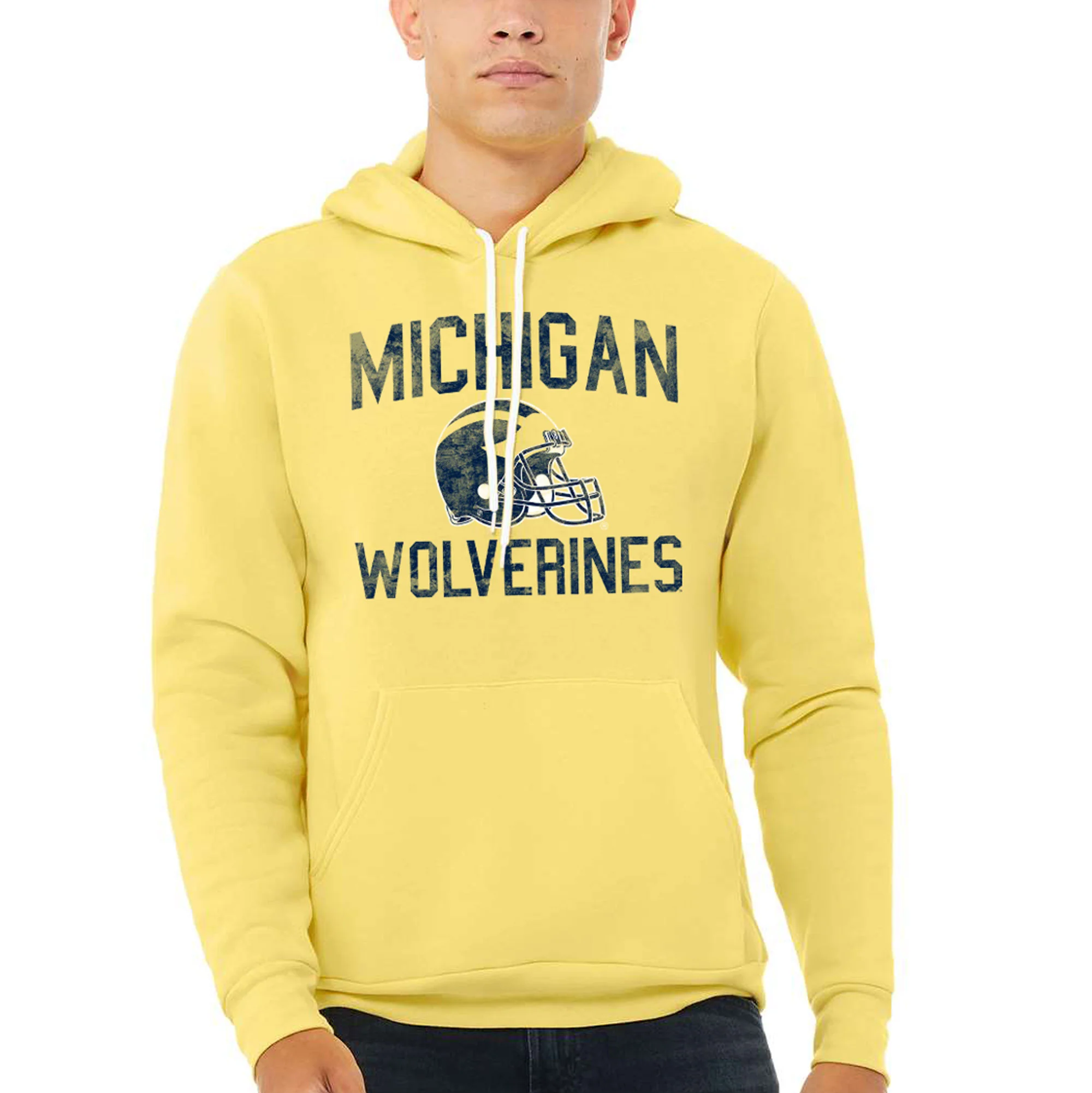 Michigan Faded Football Helmet Sponge Fleece Hoodie - Yellow - Image 3