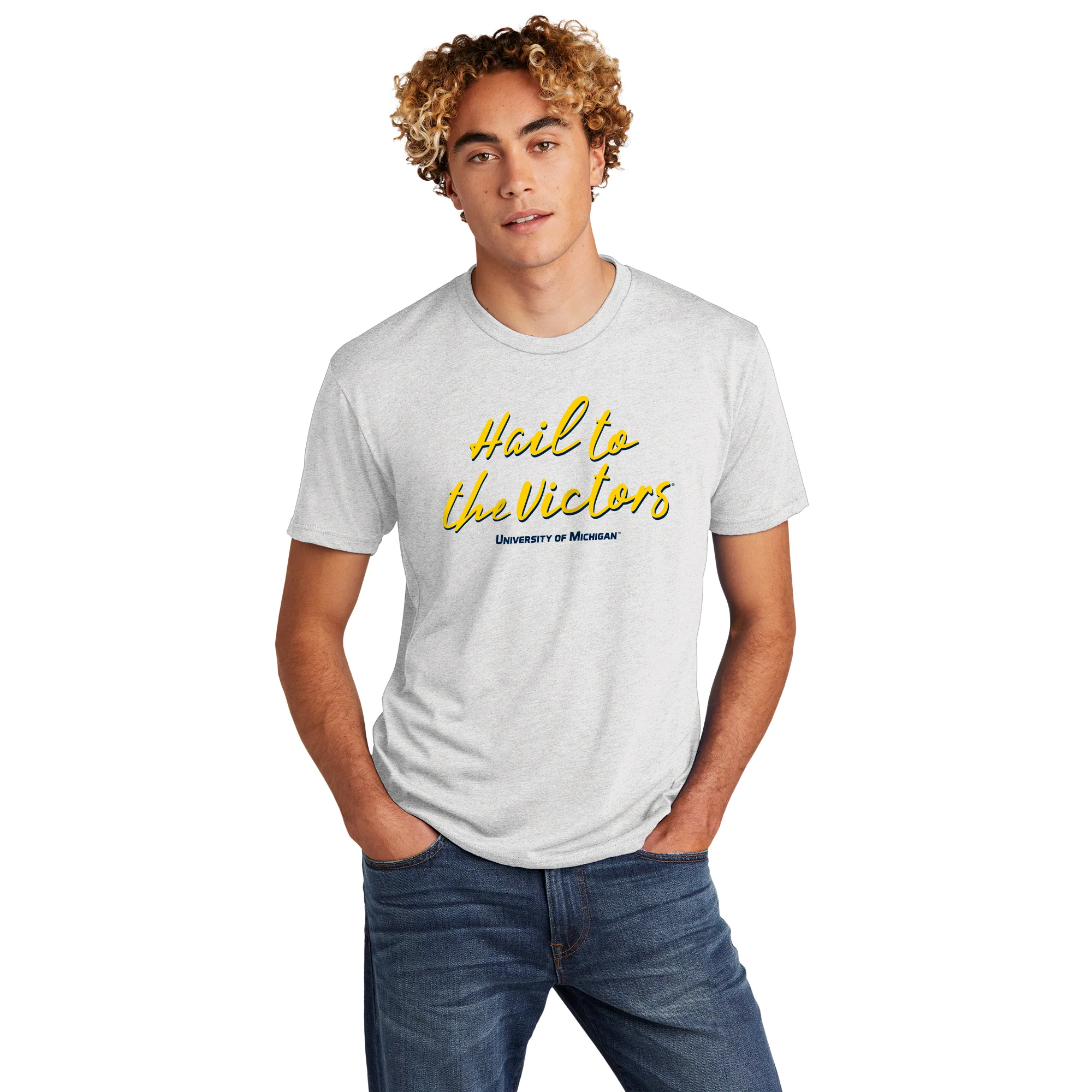Michigan Fight Song Script Triblend T-Shirt - Heather White - Image 3