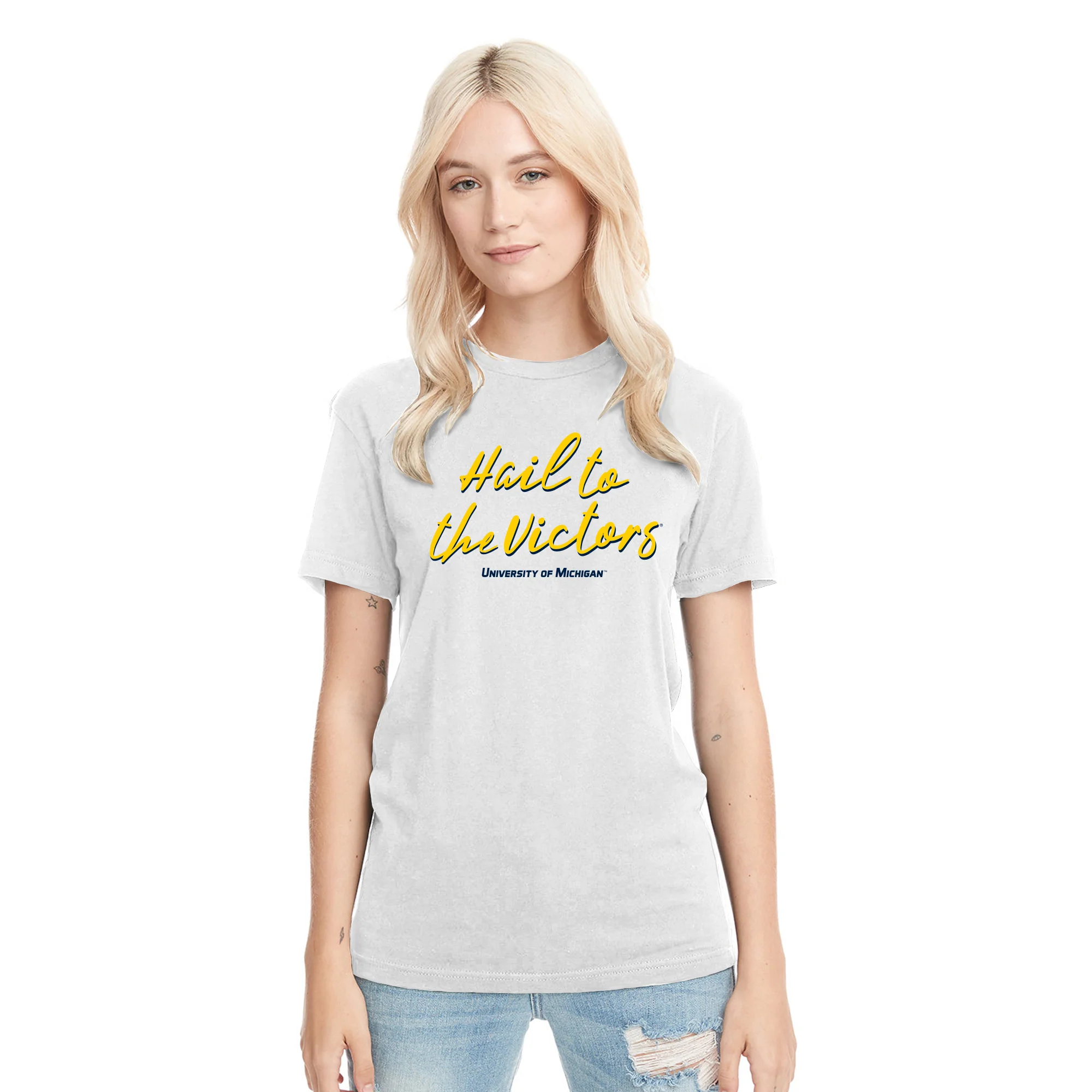 Michigan Fight Song Script Triblend T-Shirt - Heather White - Image 4